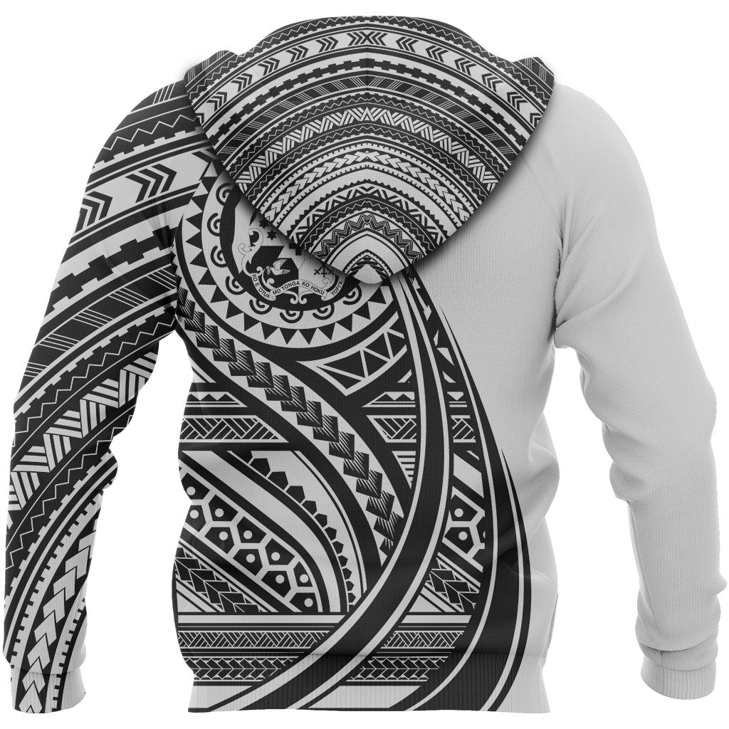 Zip Up Hoodie Tonga Polynesian White - Tattoo Style - Vibe Hoodie Shop