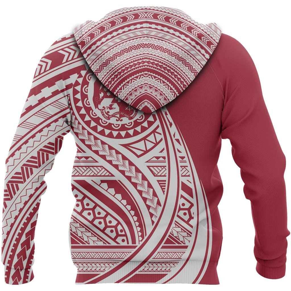 Zip Up Hoodie Tonga Polynesian Red And White - Tattoo Style - Vibe Hoodie Shop