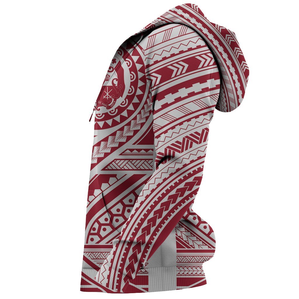 Zip Up Hoodie Tonga Polynesian Red And White - Tattoo Style - Vibe Hoodie Shop