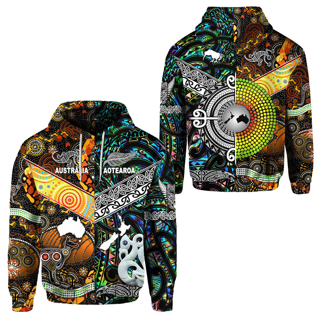 New Zealand Maori Aotearoa And Australia Aboriginal Hoodie Together - Paua Shell LT8 - Vibe Hoodie Shop