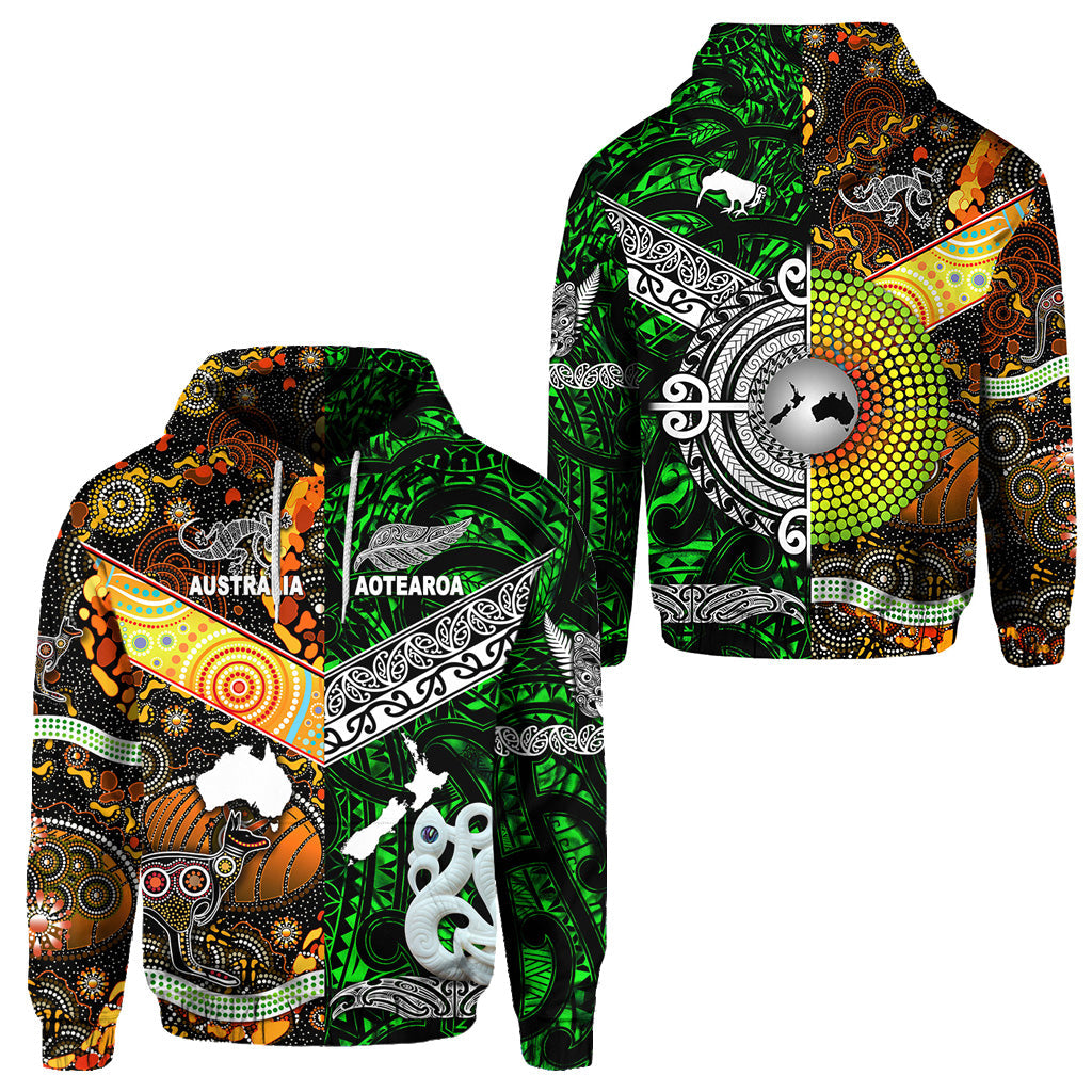 New Zealand Maori Aotearoa And Australia Aboriginal Hoodie Together - Green LT8 - Vibe Hoodie Shop