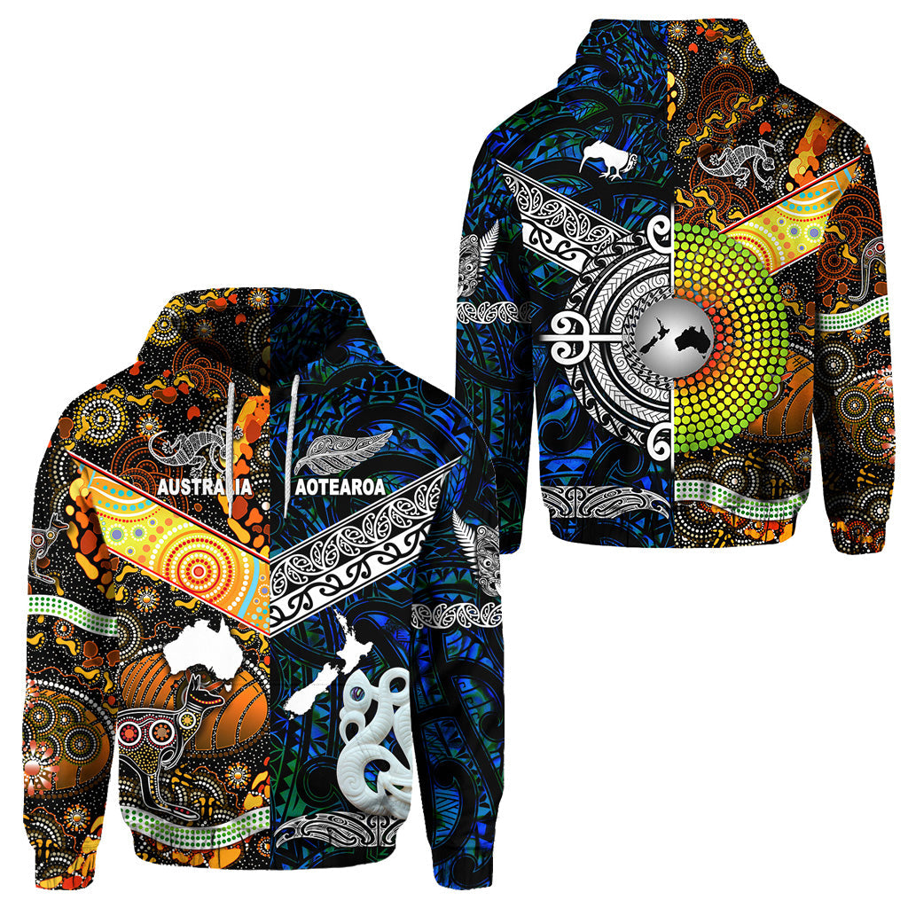 New Zealand Maori Aotearoa And Australia Aboriginal Hoodie Together - Blue LT8 - Vibe Hoodie Shop