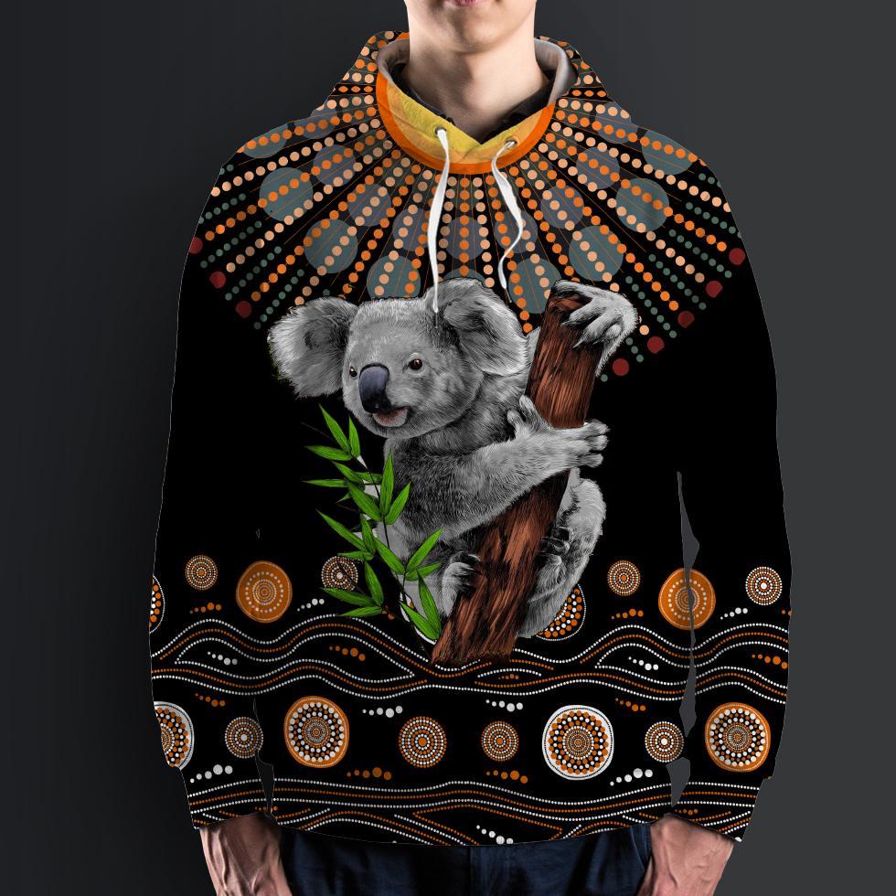 Aboriginal Hoodie, Koala Sun Circle Dot Painting All Over Print - Vibe Hoodie Shop