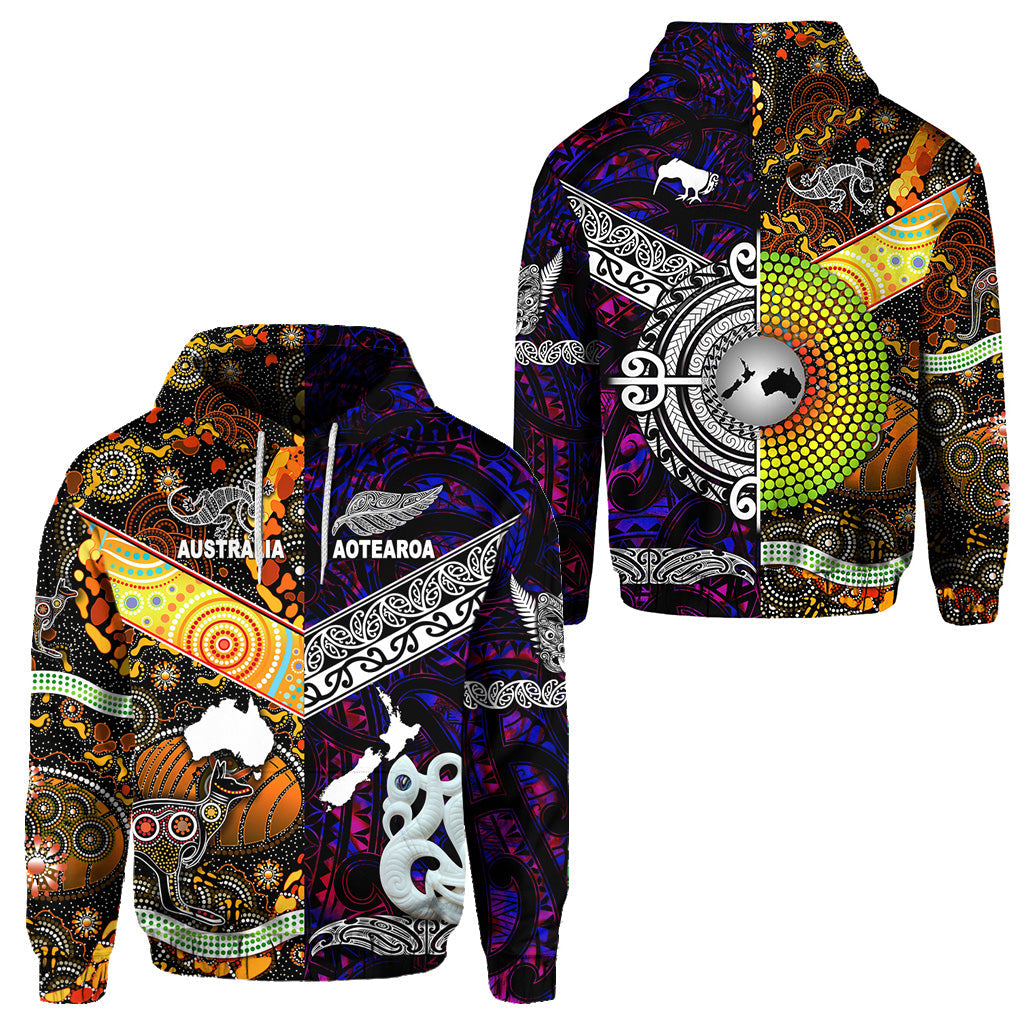 New Zealand Maori Aotearoa And Australia Aboriginal Hoodie Together - Purple LT8 - Vibe Hoodie Shop