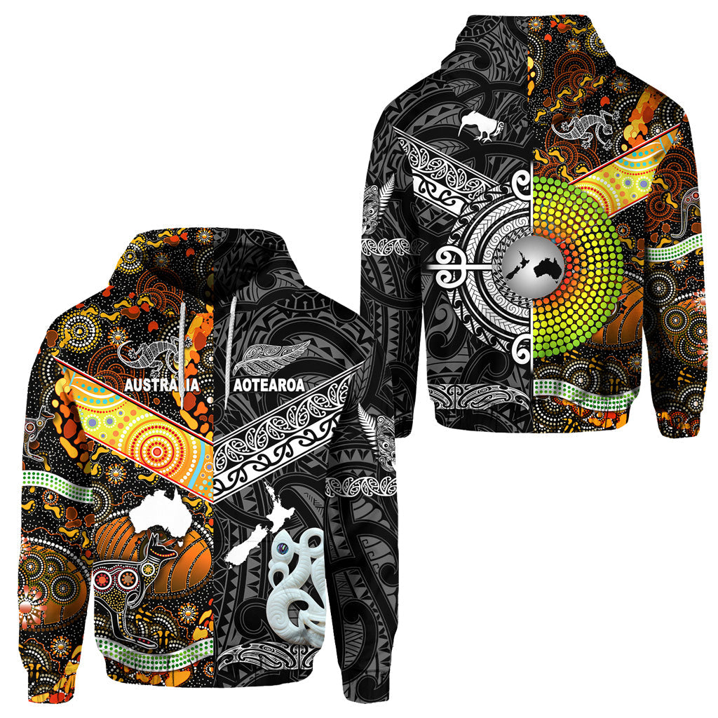 New Zealand Maori Aotearoa And Australia Aboriginal Hoodie Together - Black LT8 - Vibe Hoodie Shop