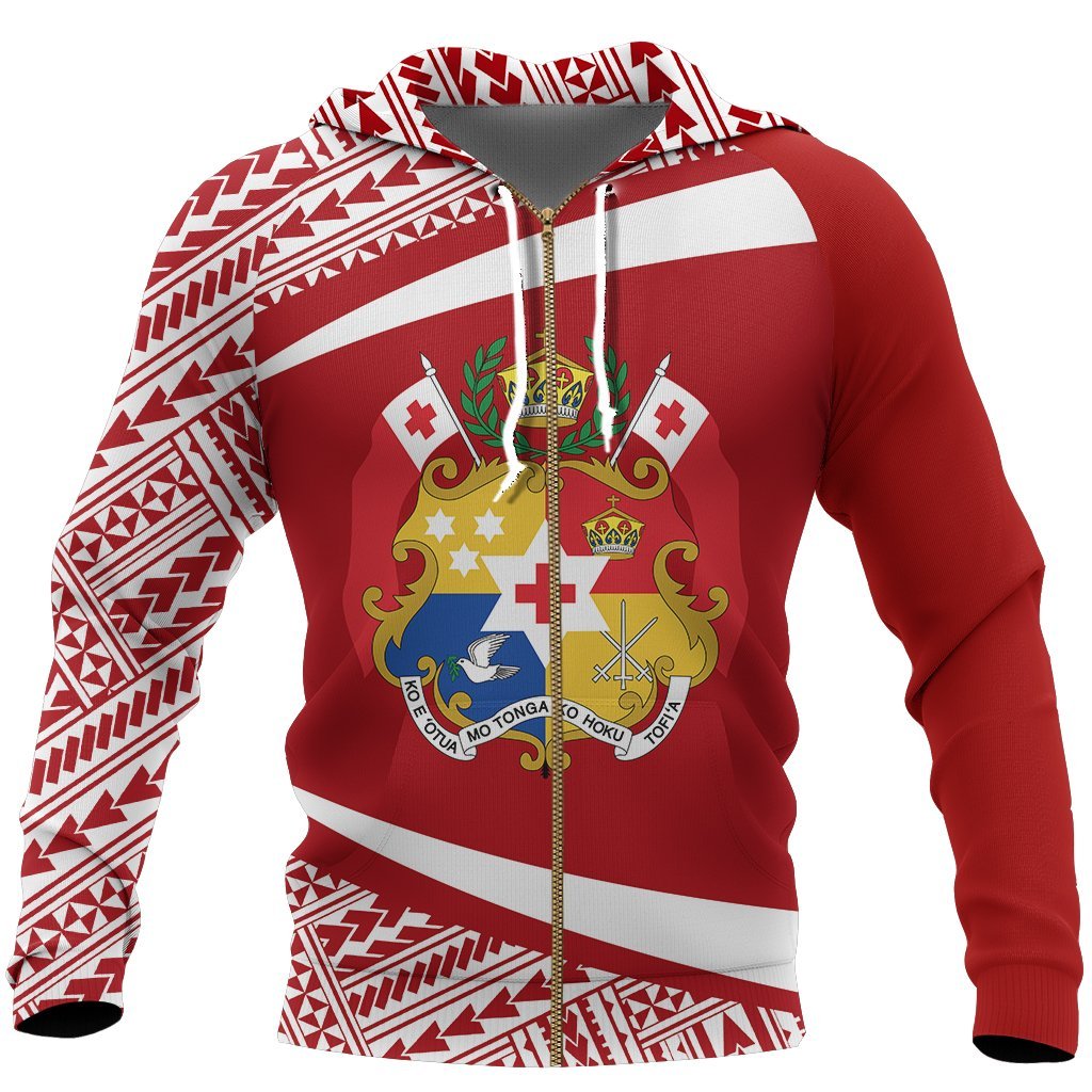 Tonga Coat Of Arms Zip - Up Hoodie - Circle Red Ver 2.0 - Vibe Hoodie Shop