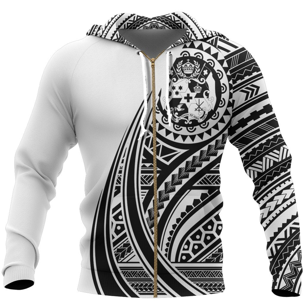 Zip Up Hoodie Tonga Polynesian White - Tattoo Style - Vibe Hoodie Shop