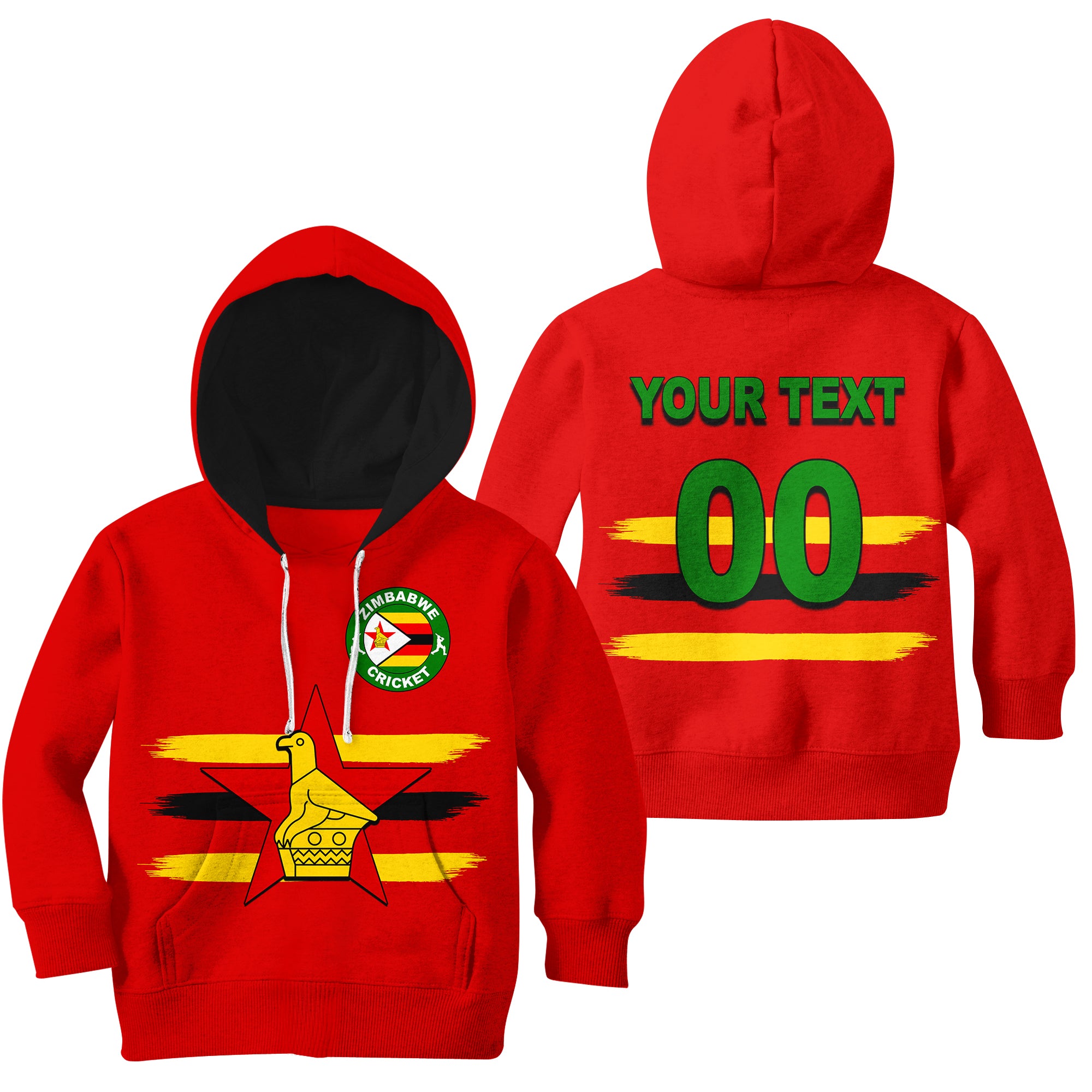 (Custom Personalised And Number) Zimbabwe Cricket Jersey Hoodie KID - Vibe Hoodie Shop