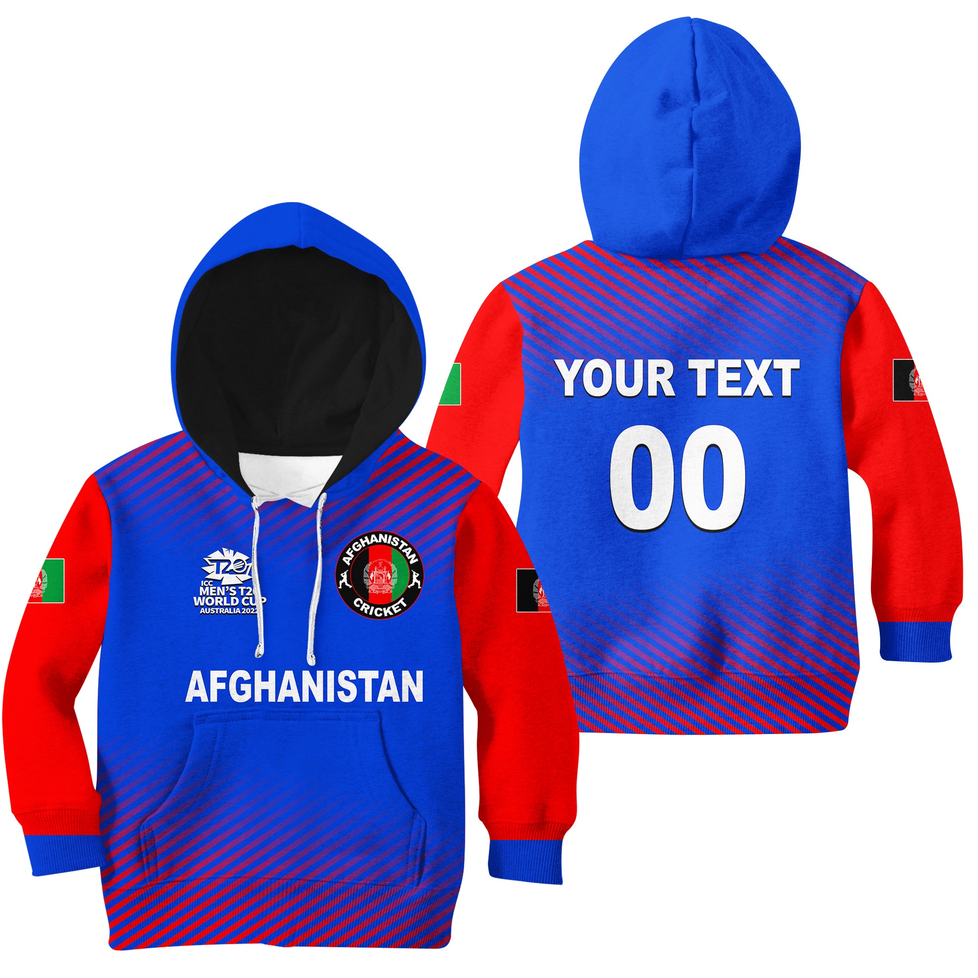 (Custom Personalised And Number) Afghanistan Cricket Men's T20 World Cup Hoodie KID - Vibe Hoodie Shop