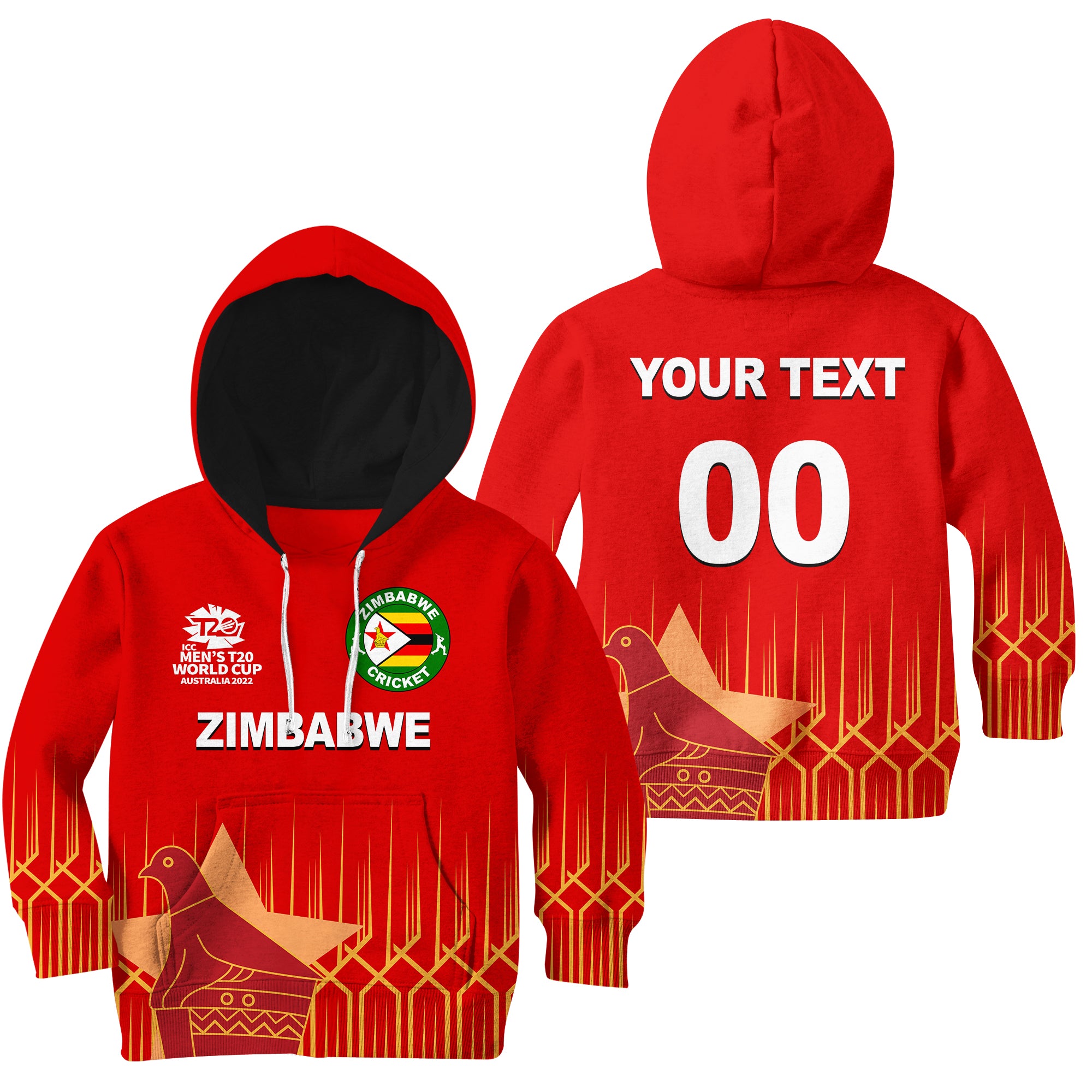 (Custom Personalised And Number) Zimbabwe Cricket Men's T20 World Cup Hoodie KID - Vibe Hoodie Shop