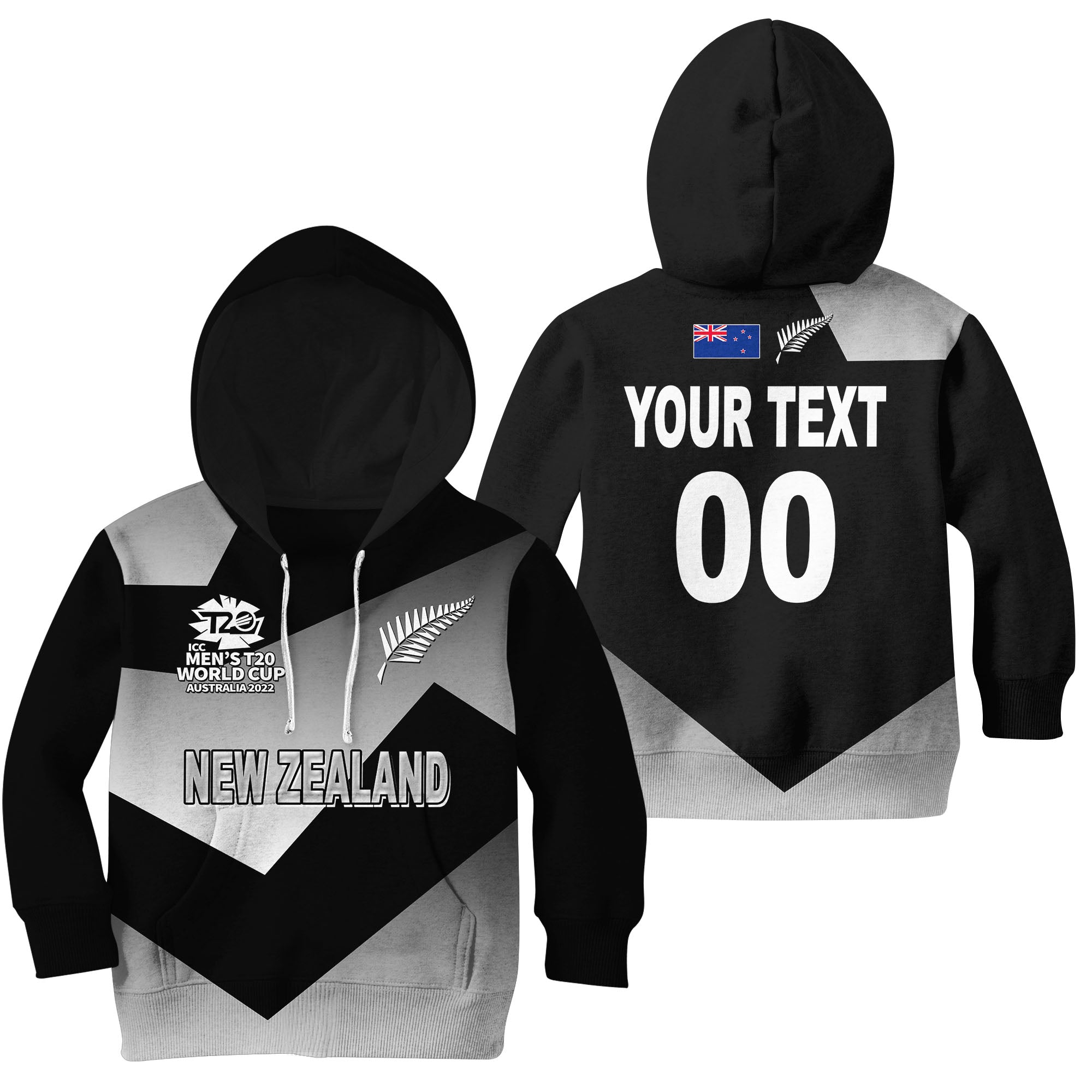 (Custom Personalised And Number) New Zealand Cricket T20 WC Hoodie KID - Vibe Hoodie Shop