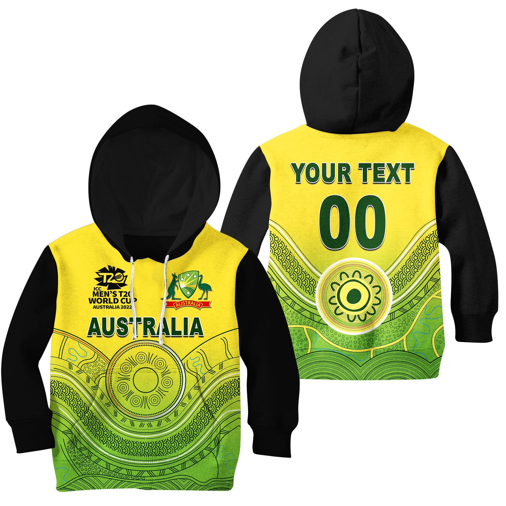 (Custom Personalised And Number) Australia Cricket Men's T20 World Cup Hoodie KID - Vibe Hoodie Shop