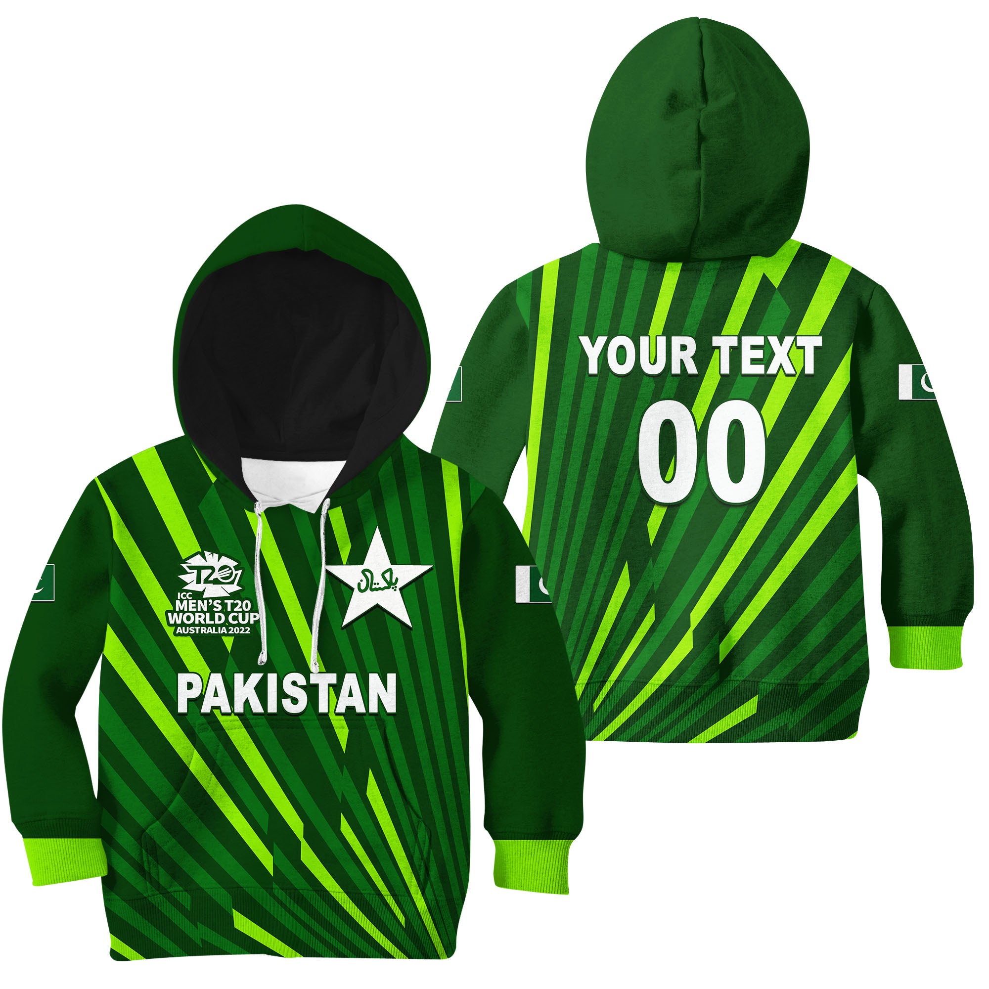 (Custom Personalised And Number) Pakistan Cricket Men's T20 World Cup Hoodie KID - Vibe Hoodie Shop