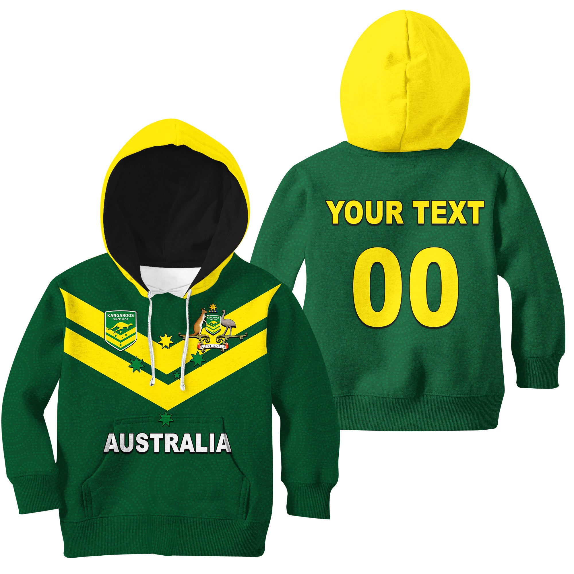 (Custom Personalised And Number) Australia Hoodie KID Rugby World Cup 2022 - Vibe Hoodie Shop