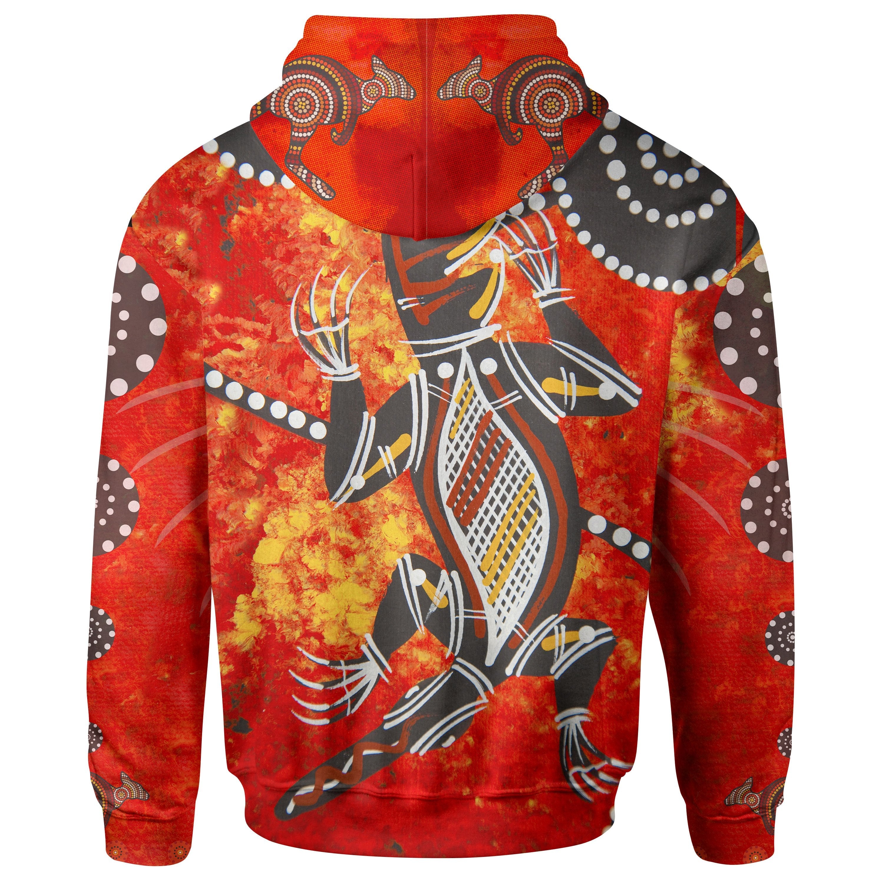 Aboriginal Hoodie - Crocodile And Kangaroo Dot Painting Art - Vibe Hoodie Shop