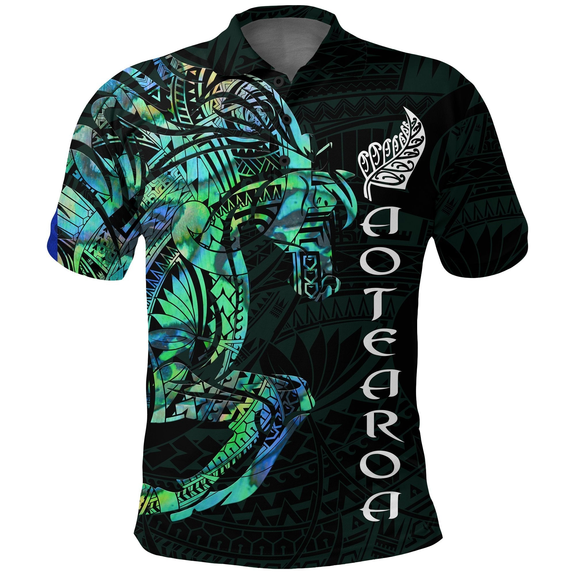 New Zealand Polo Shirt, Maori Horse Paua Shell Golf Shirt - Vibe Hoodie Shop