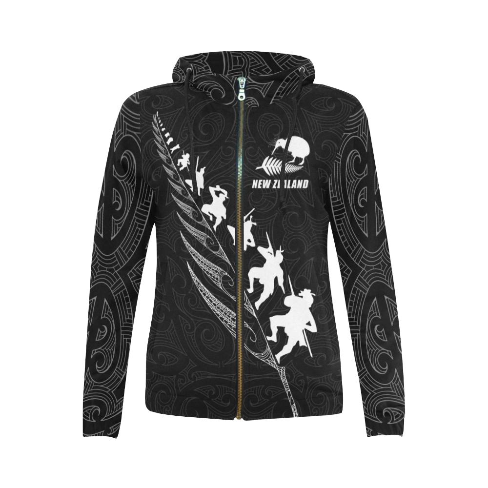 New Zealand Zip Hoodie Kiwi Rugby Haka - Vibe Hoodie Shop