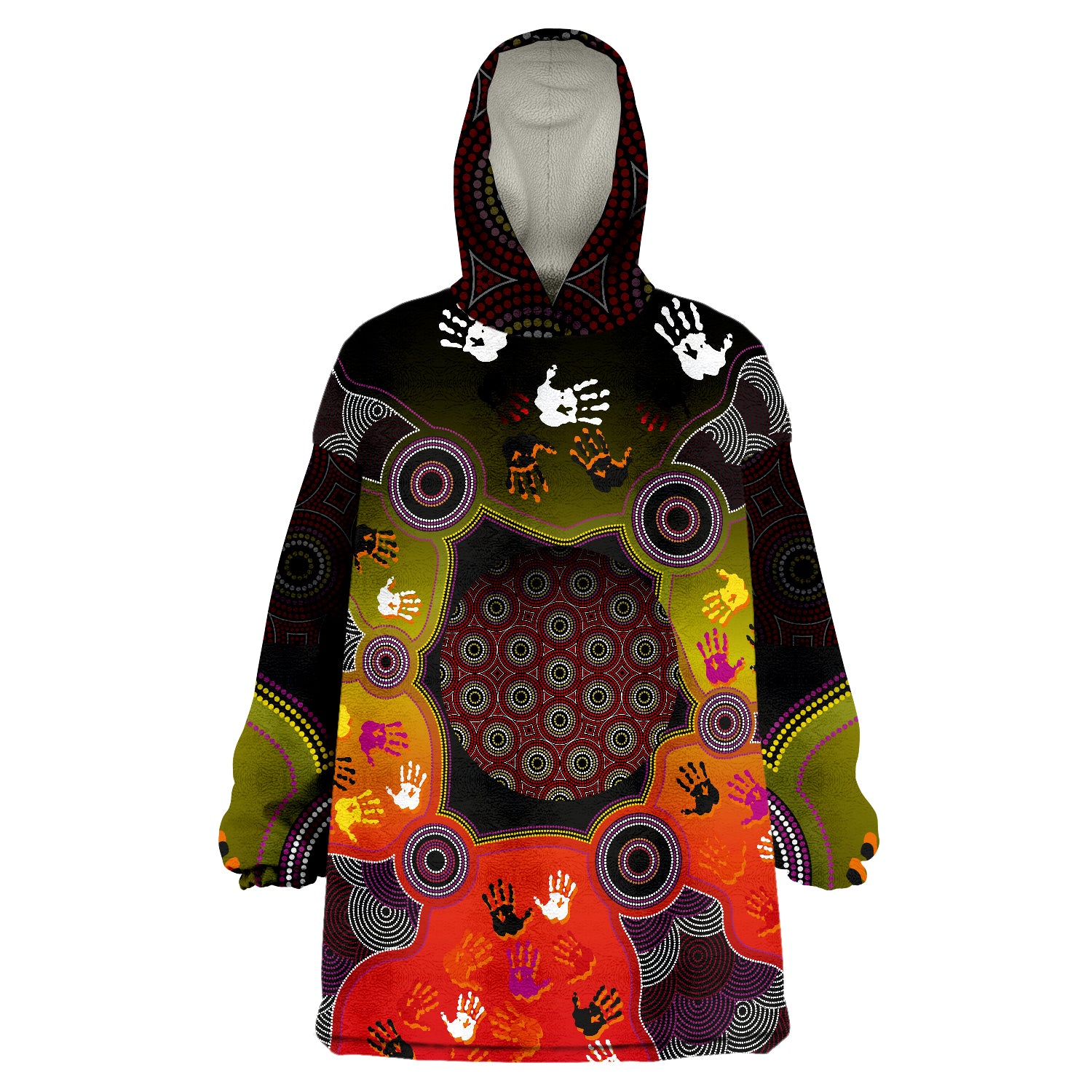 Indigenous Circle Dot Painting Hand Art Wearable Blanket Hoodie - Vibe Hoodie Shop