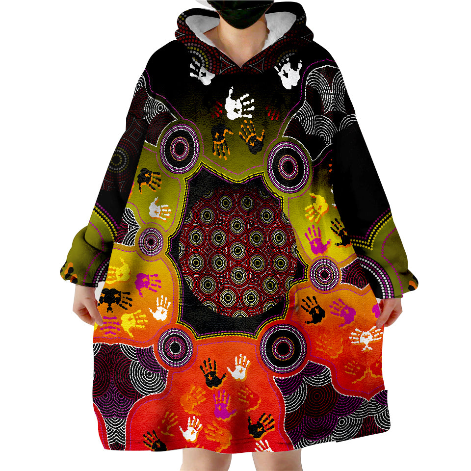 Indigenous Circle Dot Painting Hand Art Wearable Blanket Hoodie - Vibe Hoodie Shop