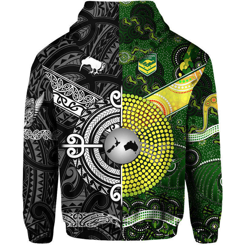 New Zealand Maori All Black And Australia Kangaroos Aboriginal Zip Up And Pullover Hoodie Rugby Together LT8 - Vibe Hoodie Shop