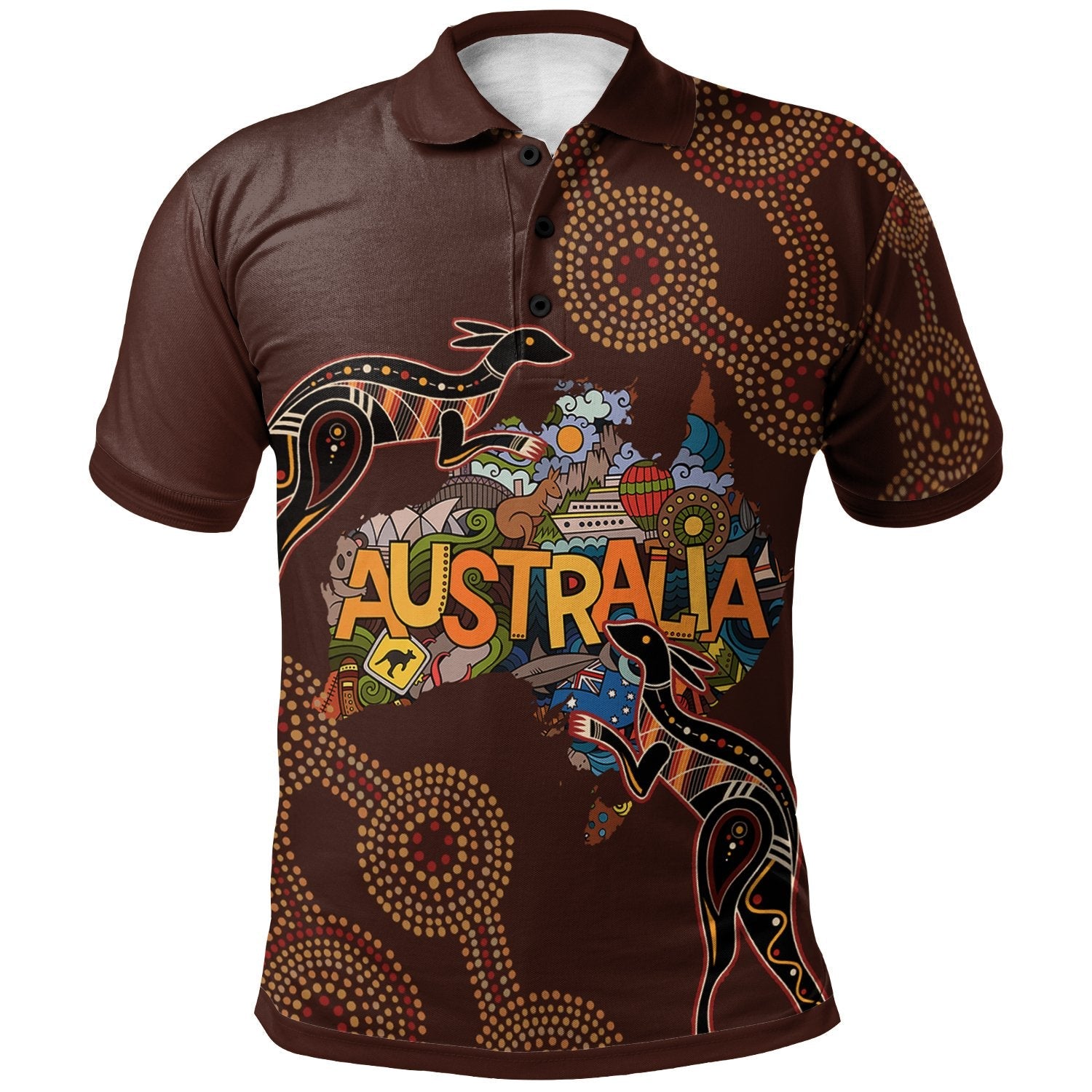 Vibe Hoodie Polo Shirt - Australia Map Aboriginal Kangaroo - Vibe Hoodie Shop