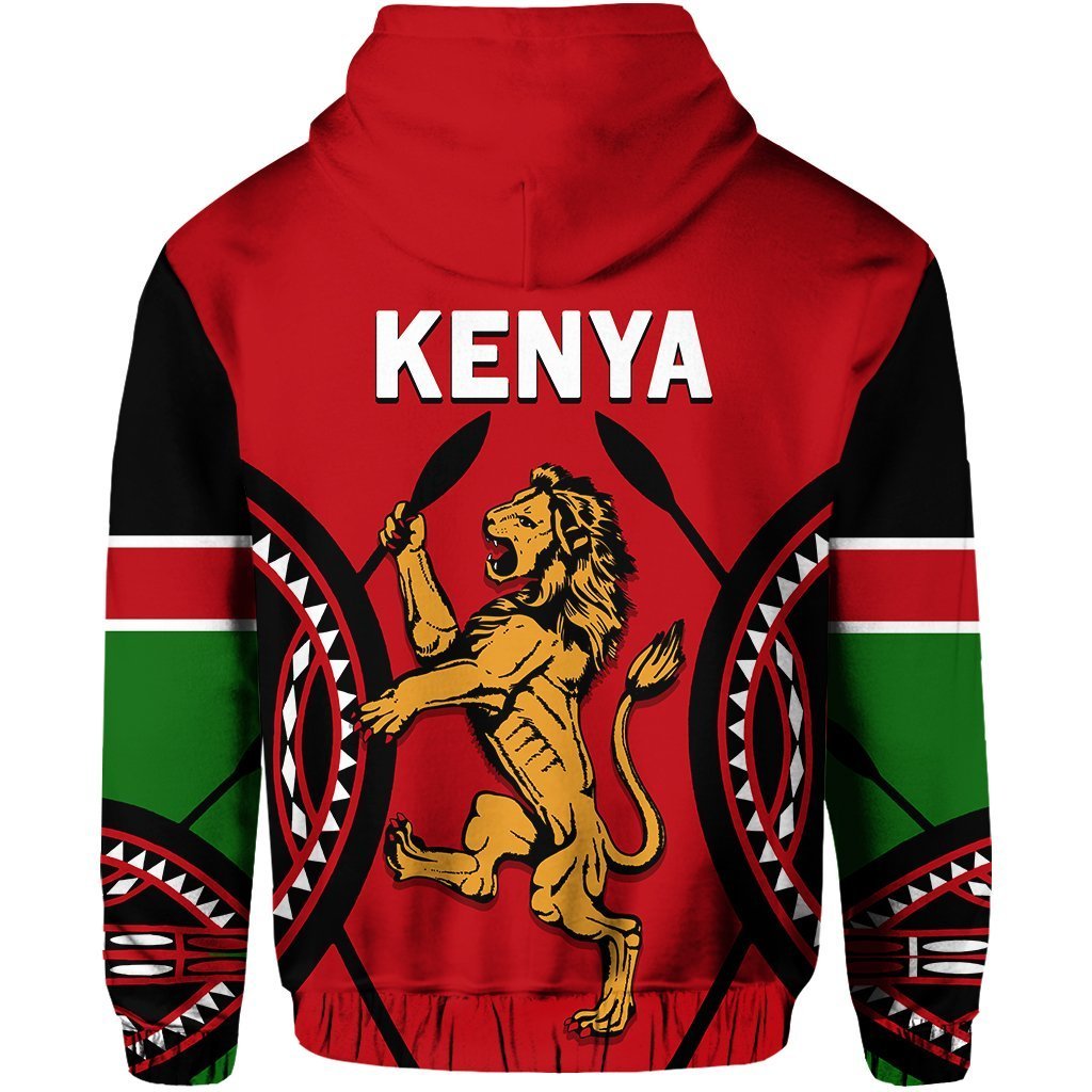 Kenya Rugby Lion Zip Hoodie Maasai Shield - Vibe Hoodie Shop