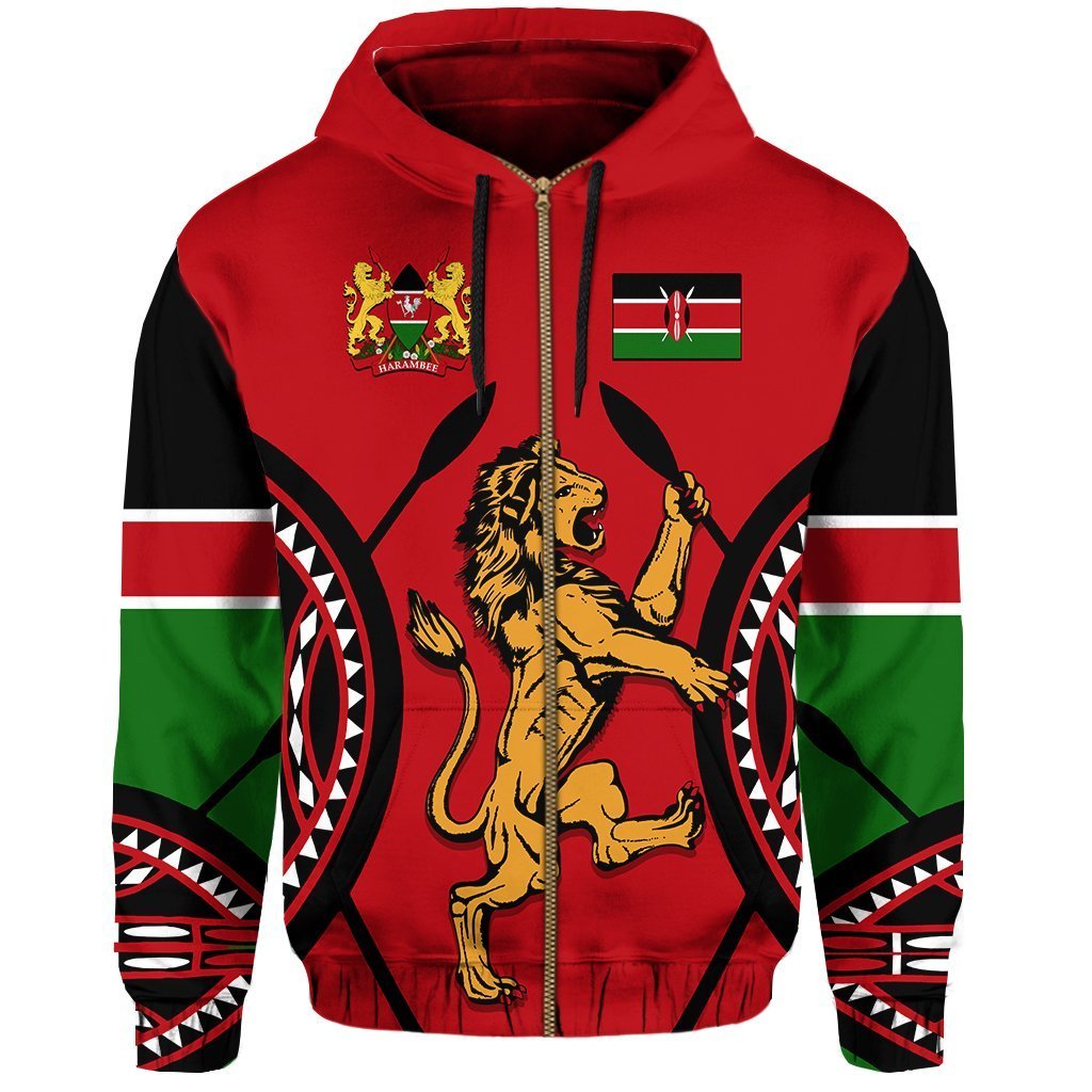 Kenya Rugby Lion Zip Hoodie Maasai Shield - Vibe Hoodie Shop