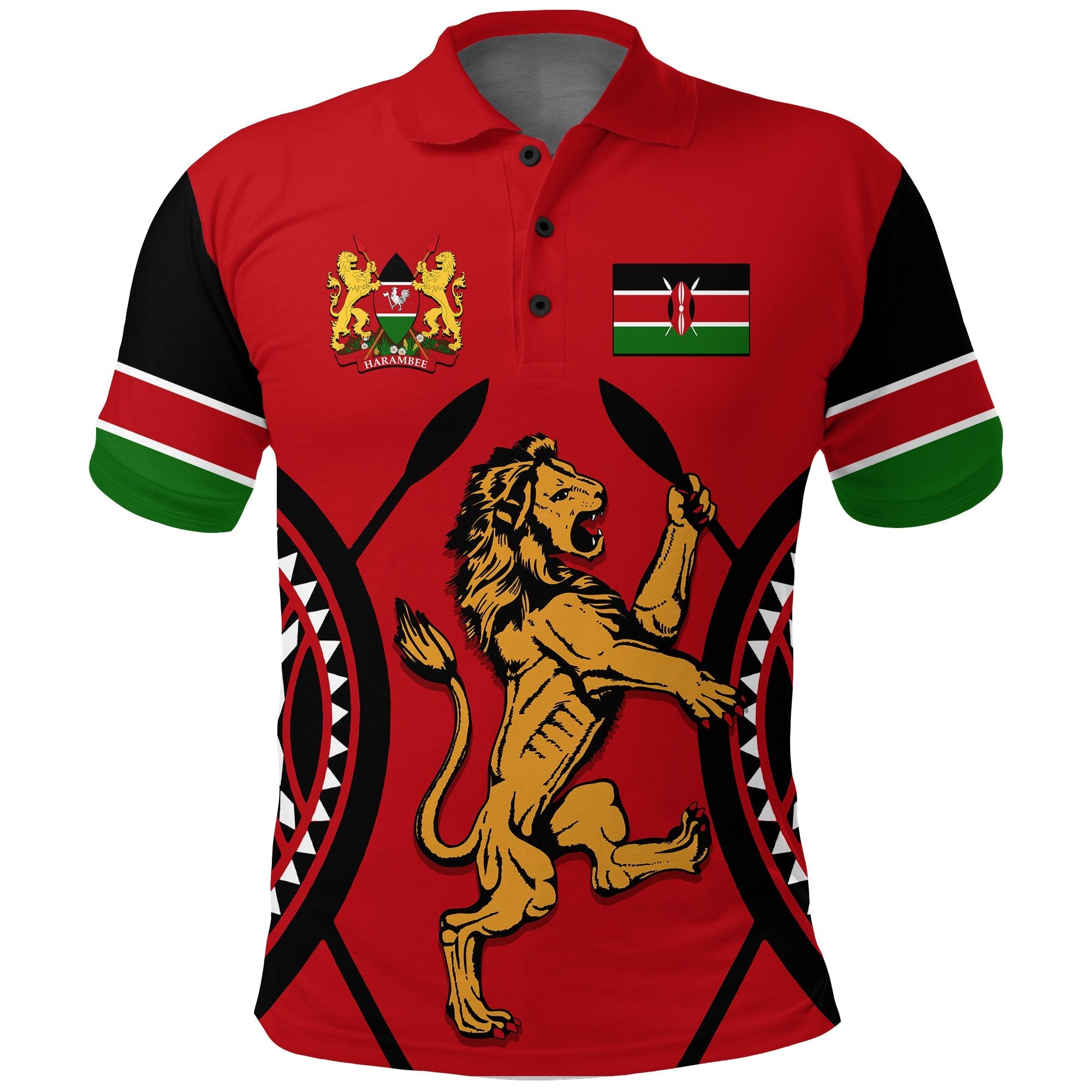 Kenya Rugby Lion Polo Shirt Maasai Shield - Vibe Hoodie Shop