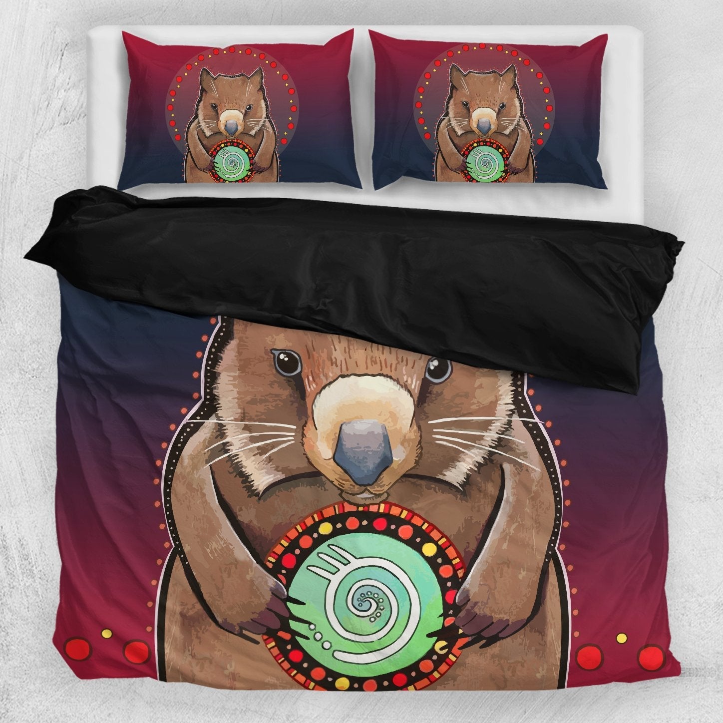 Aboriginal Bedding Sets, Wombat Circle Patterns Drawing Painting - Vibe Hoodie Shop