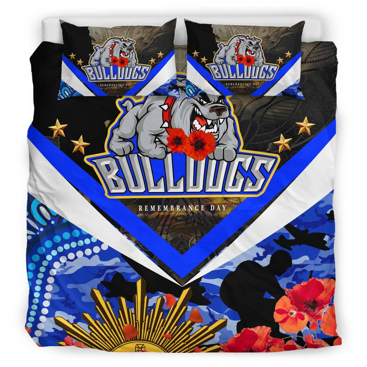 Bulldogs Rugby ANZAC Aboriginal Bedding Set - Poppy Flower Remembrance Day Bedding Set LT10 - Vibe Hoodie Shop