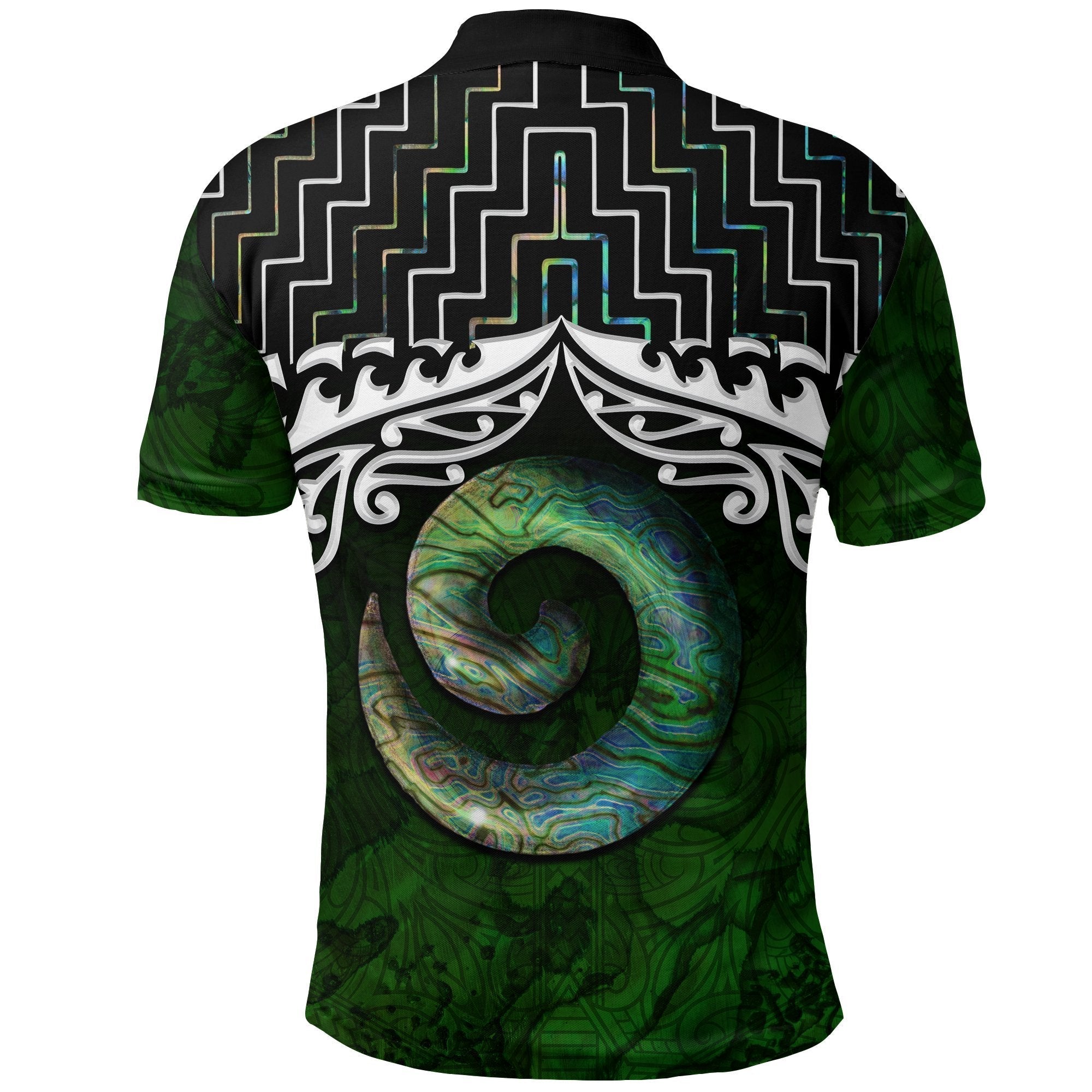 New Zealand Maori Polo Shirt, Poutama Koru Paua Shell Golf Shirt - Vibe Hoodie Shop