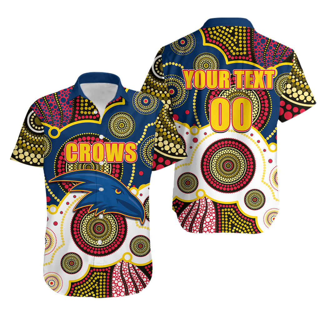 (Custom Personalised And Number) Crows AFL Hawaiian Shirt Aboriginal Patterns - Vibe Hoodie Shop