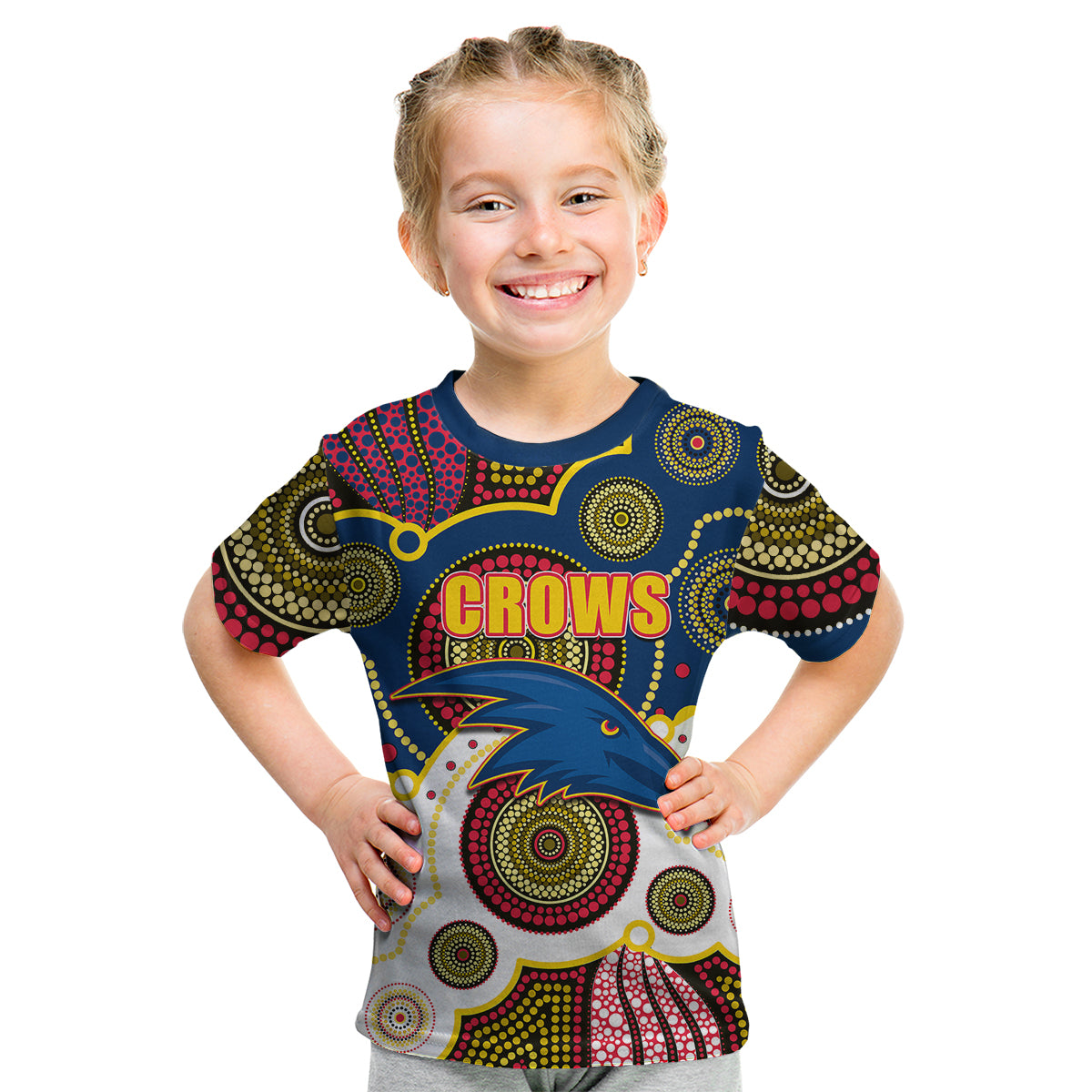 (Custom Personalised And Number) Crows AFL Kid T Shirt Aboriginal Patterns - Vibe Hoodie Shop