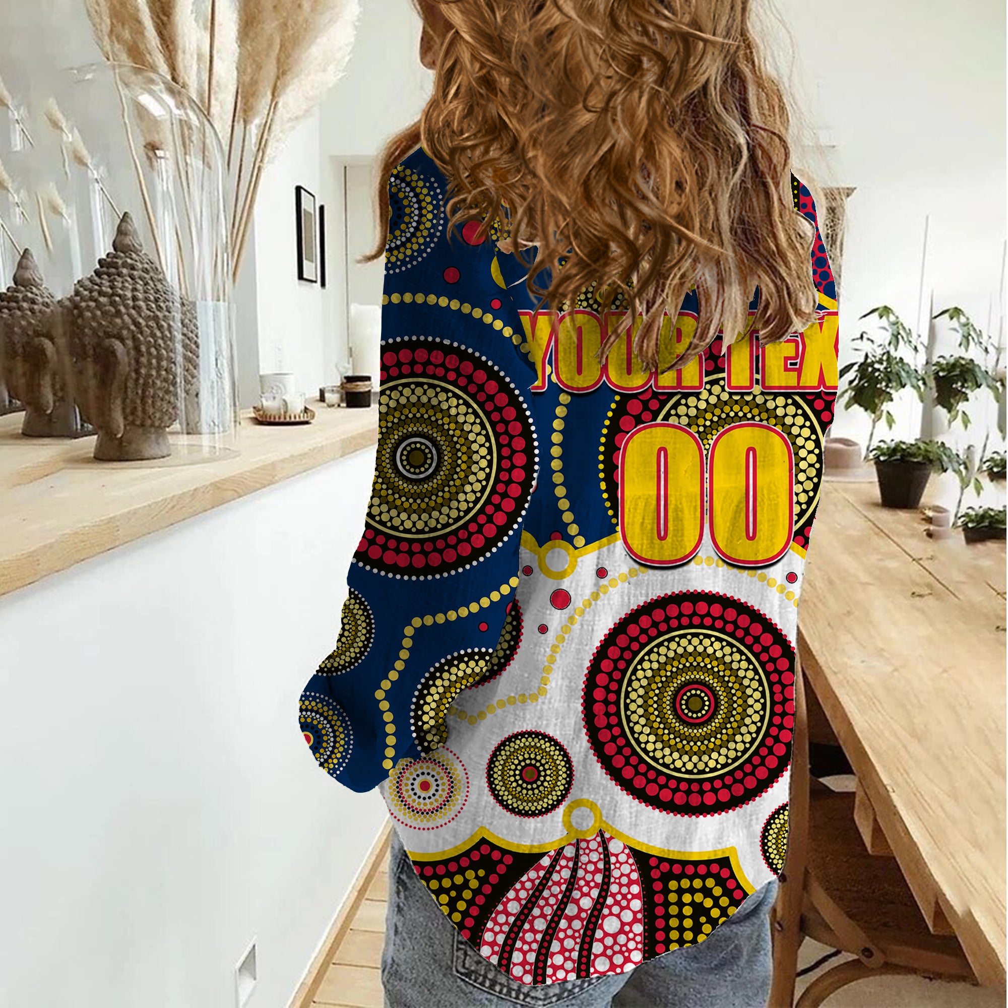 (Custom Personalised And Number) Crows AFL Women Casual Shirt Aboriginal Patterns - Vibe Hoodie Shop