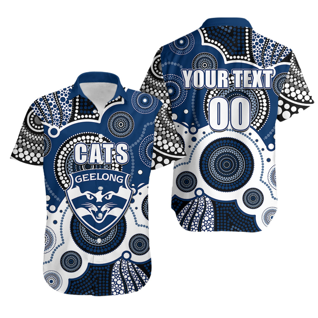 (Custom Personalised And Number) Cats AFL Hawaiian Shirt Aboriginal Patterns - Vibe Hoodie Shop