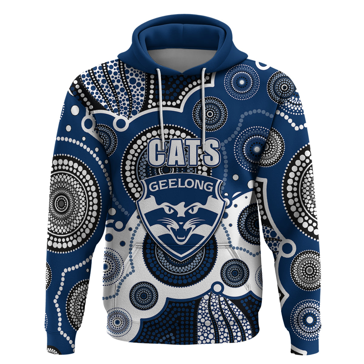 (Custom Personalised And Number) Cats AFL Hoodie Aboriginal Patterns LT6 - Vibe Hoodie Shop
