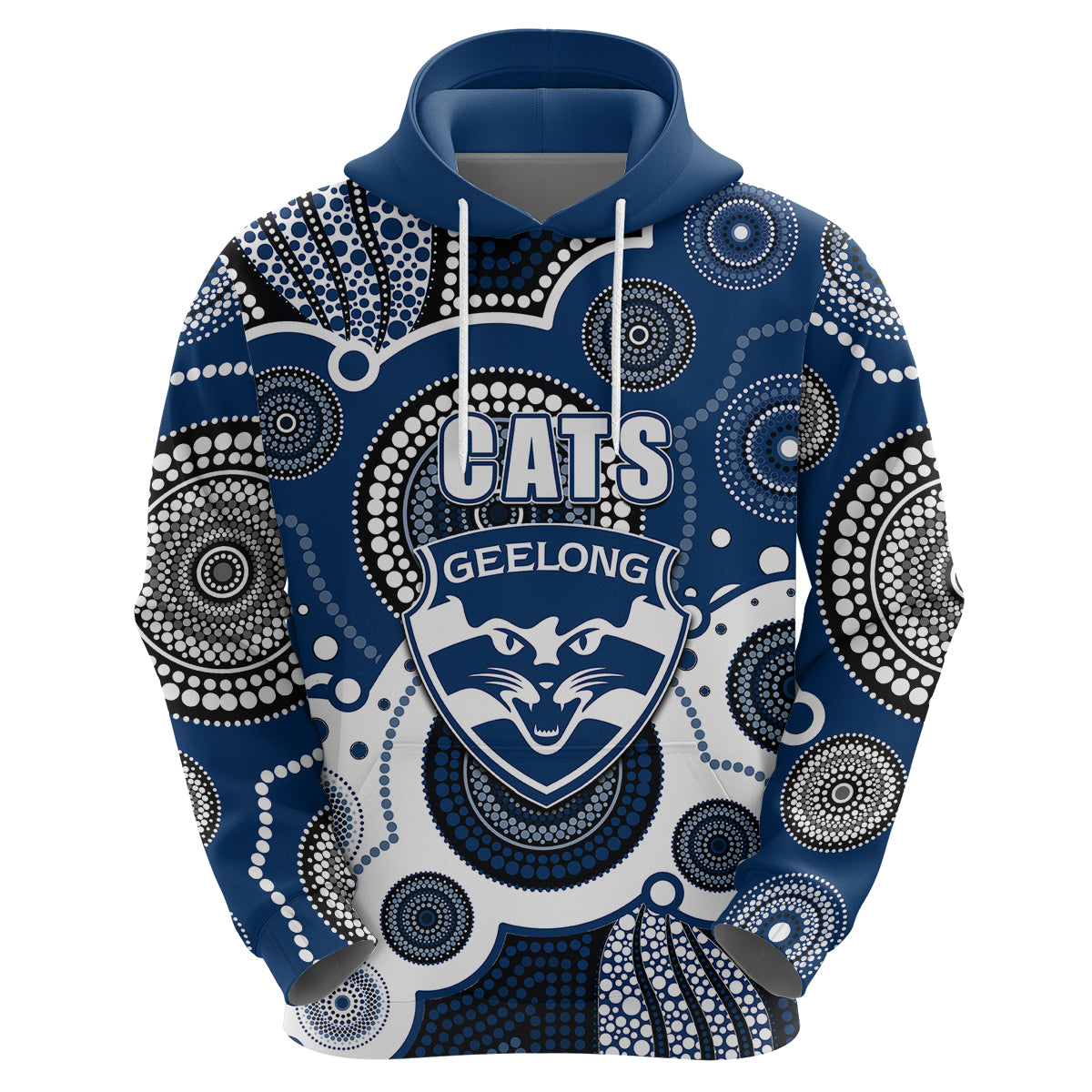 (Custom Personalised And Number) Cats AFL Hoodie Aboriginal Patterns LT6 - Vibe Hoodie Shop