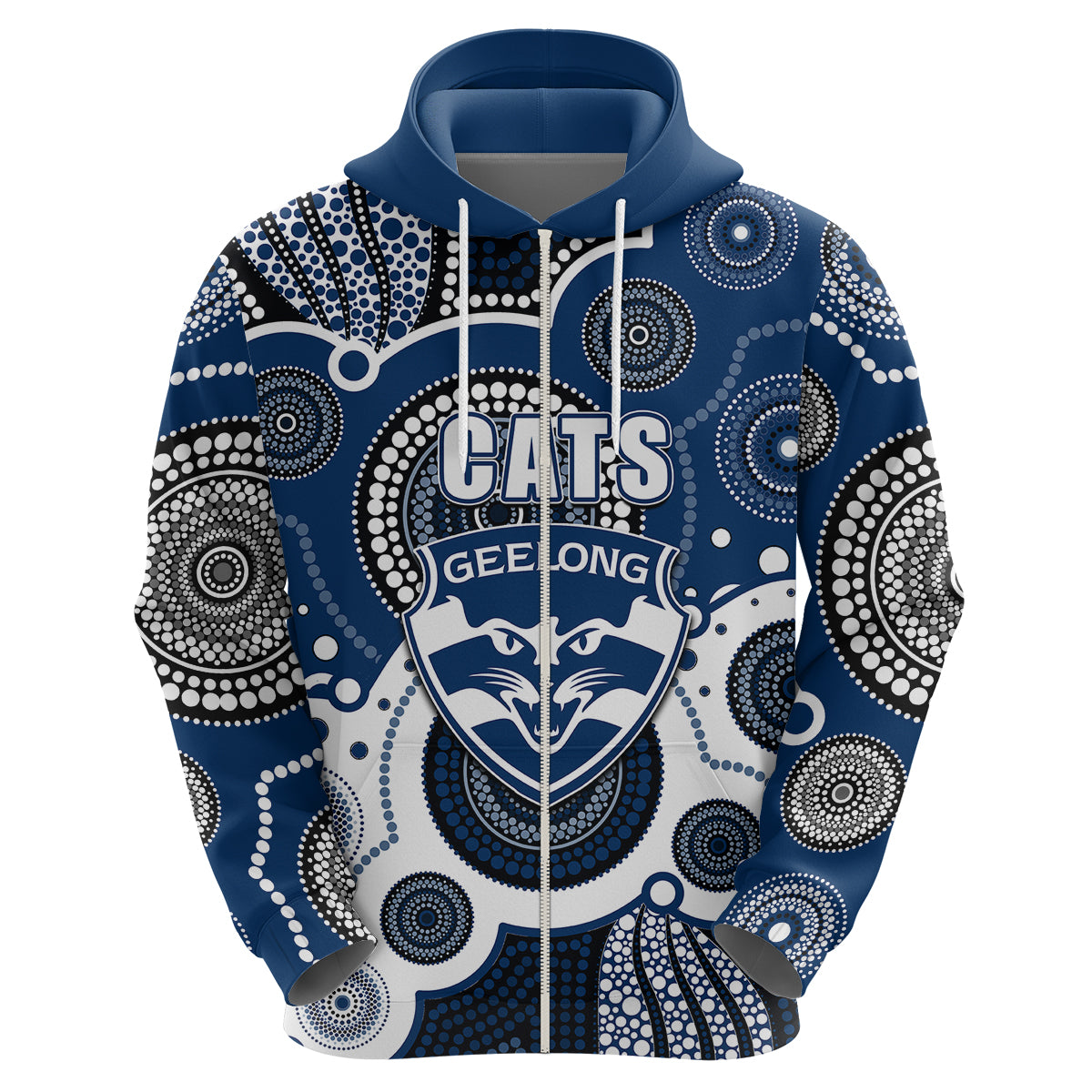 (Custom Personalised And Number) Cats AFL Hoodie Aboriginal Patterns LT6 - Vibe Hoodie Shop