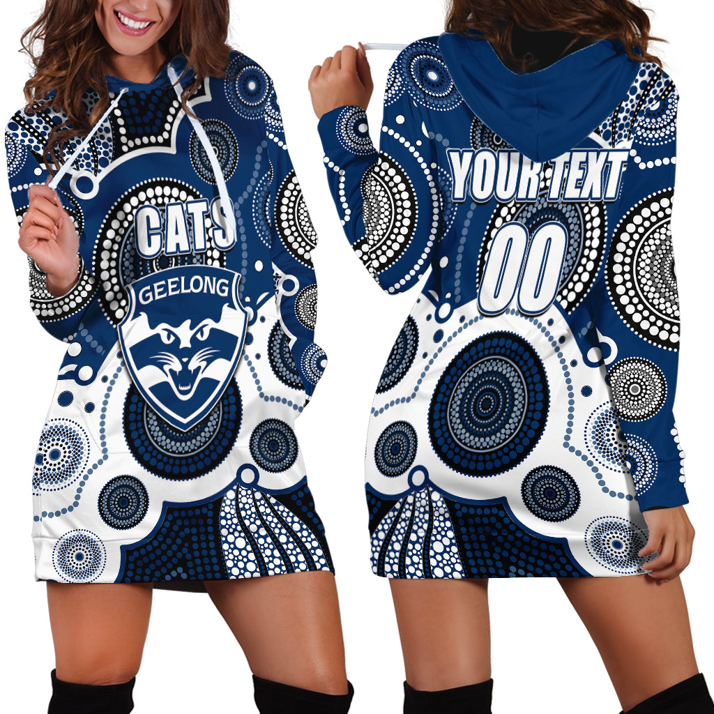 (Custom Personalised And Number) Cats AFL Hoodie Dress Aboriginal Patterns - Vibe Hoodie Shop