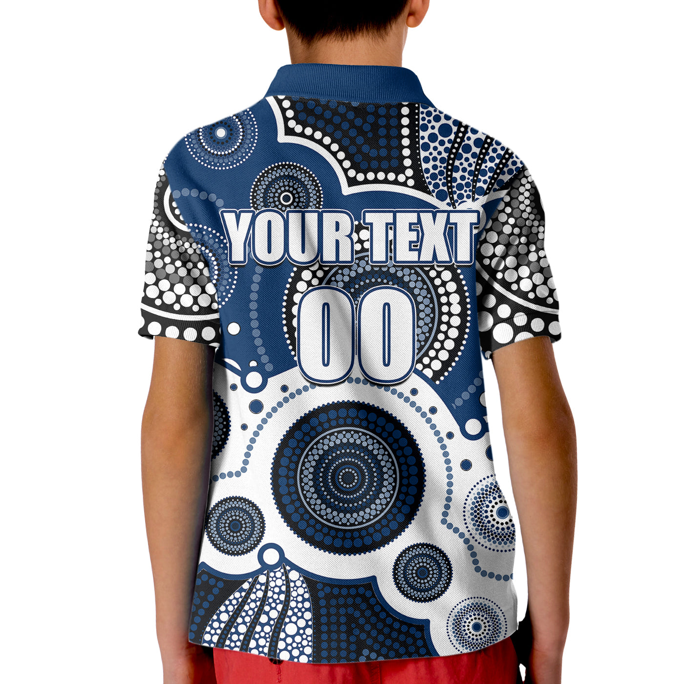 (Custom Personalised And Number) Cats AFL Kid Polo Shirt Aboriginal Patterns - Vibe Hoodie Shop