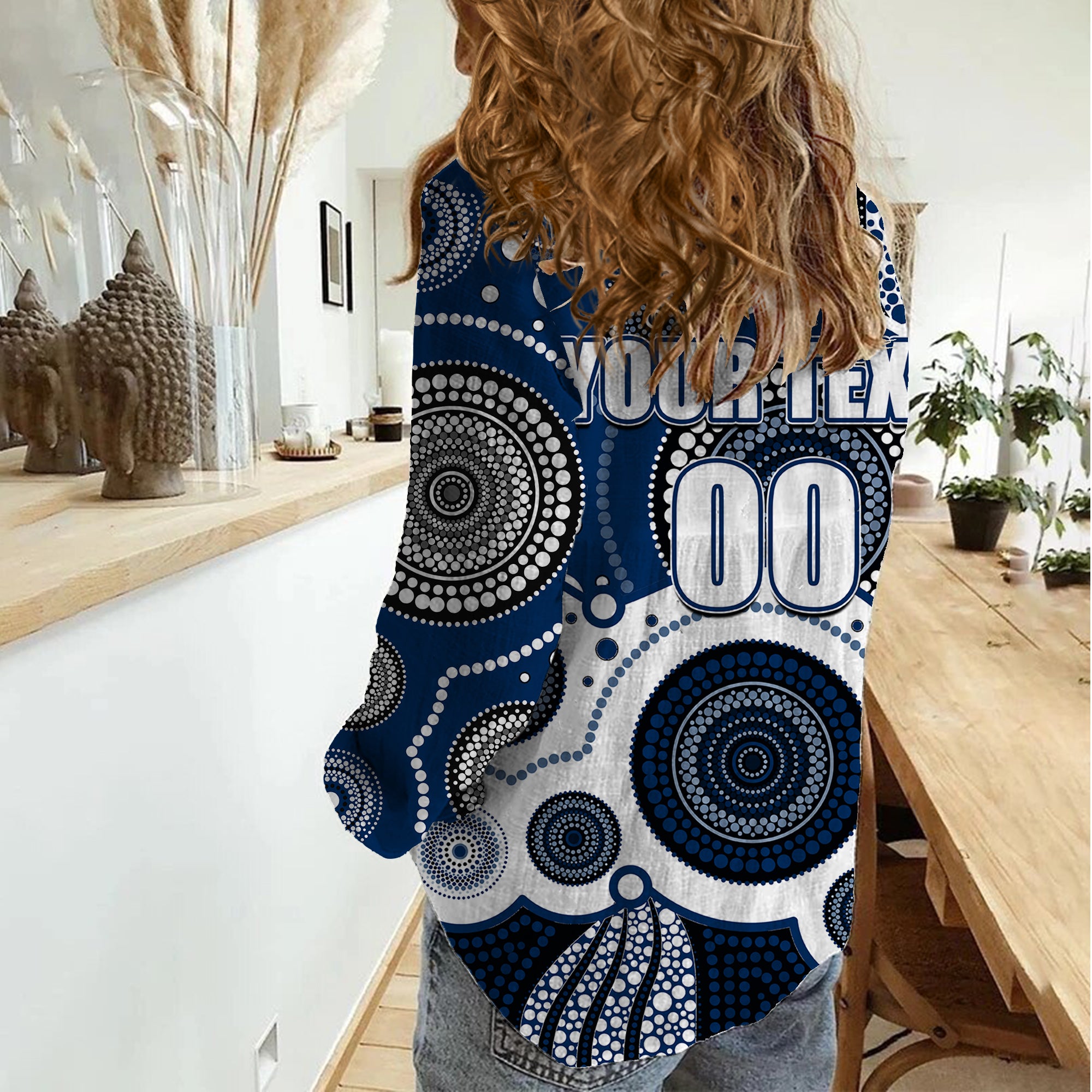 (Custom Personalised And Number) Cats AFL Women Casual Shirt Aboriginal Patterns - Vibe Hoodie Shop