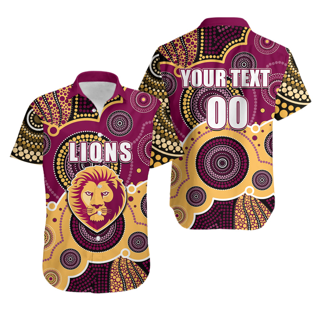 (Custom Personalised And Number) Lions AFL Hawaiian Shirt Aboriginal Patterns - Vibe Hoodie Shop