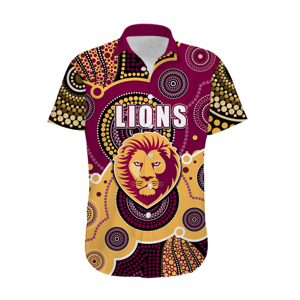 (Custom Personalised And Number) Lions AFL Hawaiian Shirt Aboriginal Patterns - Vibe Hoodie Shop