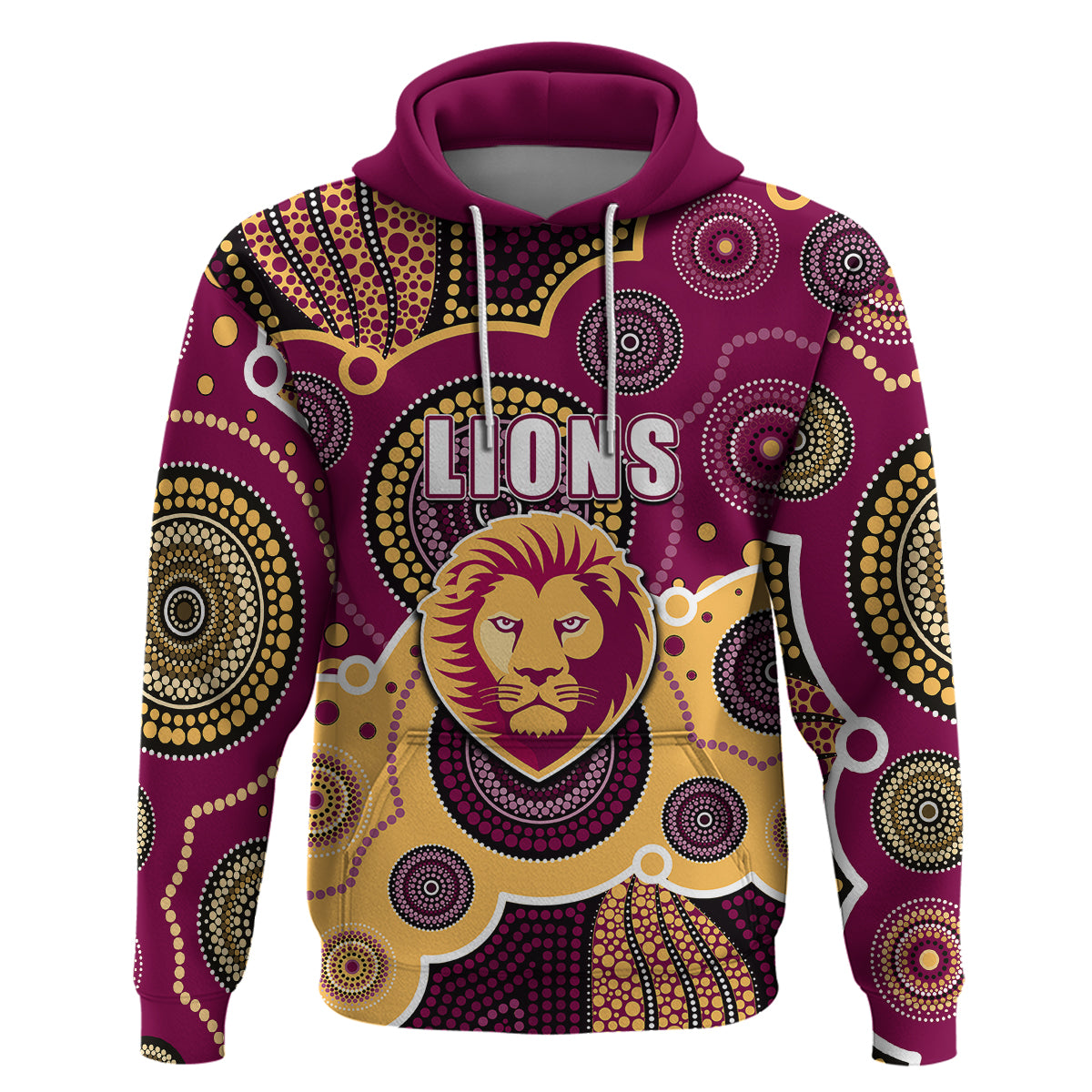 (Custom Personalised And Number) Lions AFL Hoodie Aboriginal Patterns LT6 - Vibe Hoodie Shop