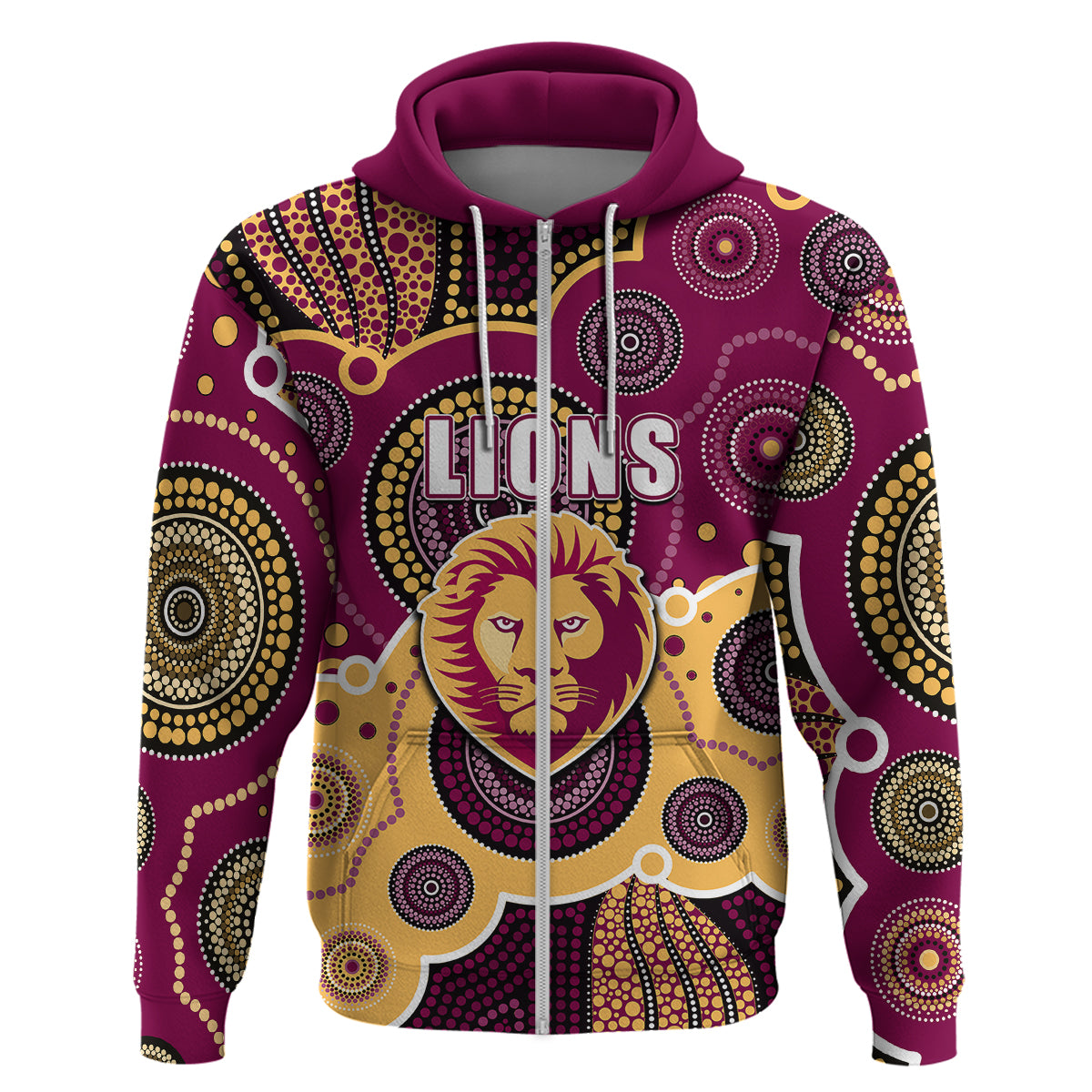 (Custom Personalised And Number) Lions AFL Hoodie Aboriginal Patterns LT6 - Vibe Hoodie Shop