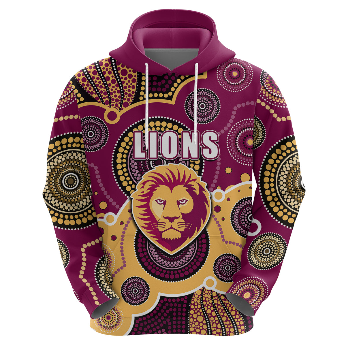 (Custom Personalised And Number) Lions AFL Hoodie Aboriginal Patterns LT6 - Vibe Hoodie Shop