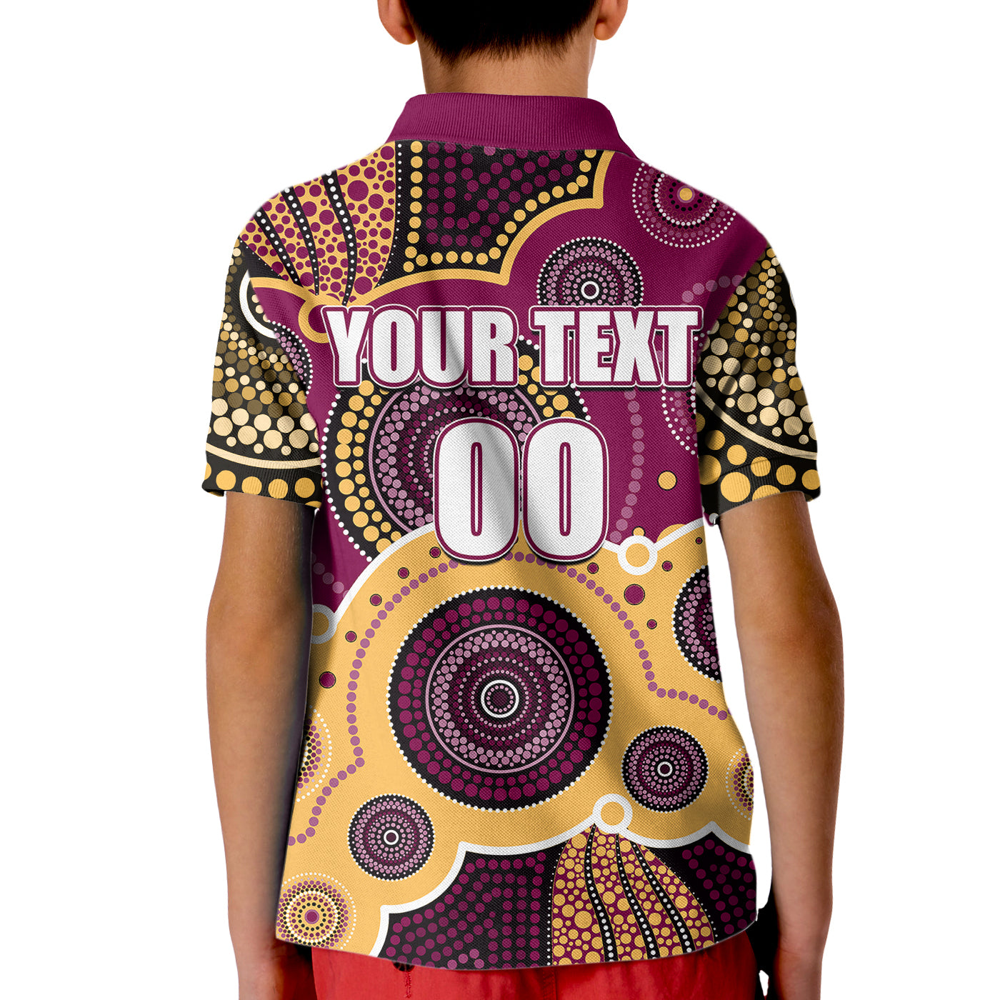 (Custom Personalised And Number) Lions AFL Kid Polo Shirt Aboriginal Patterns - Vibe Hoodie Shop