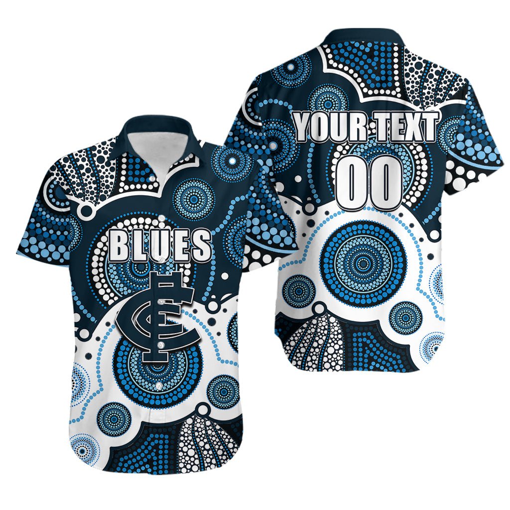 (Custom Personalised And Number) Blues AFL Hawaiian Shirt Aboriginal Patterns - Vibe Hoodie Shop