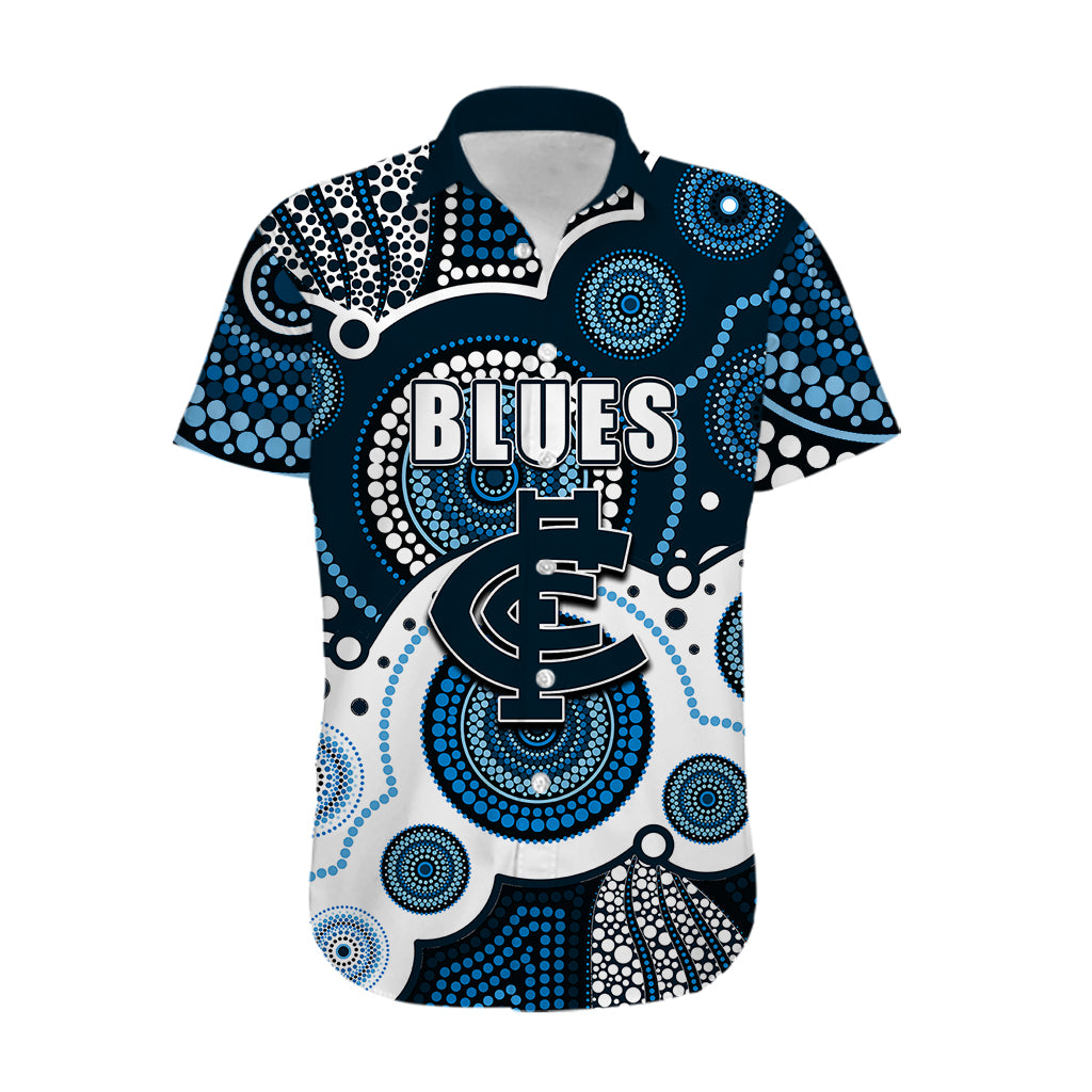 (Custom Personalised And Number) Blues AFL Hawaiian Shirt Aboriginal Patterns - Vibe Hoodie Shop