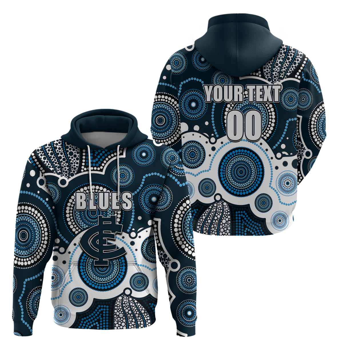 (Custom Personalised And Number) Blues AFL Hoodie Aboriginal Patterns LT6 - Vibe Hoodie Shop